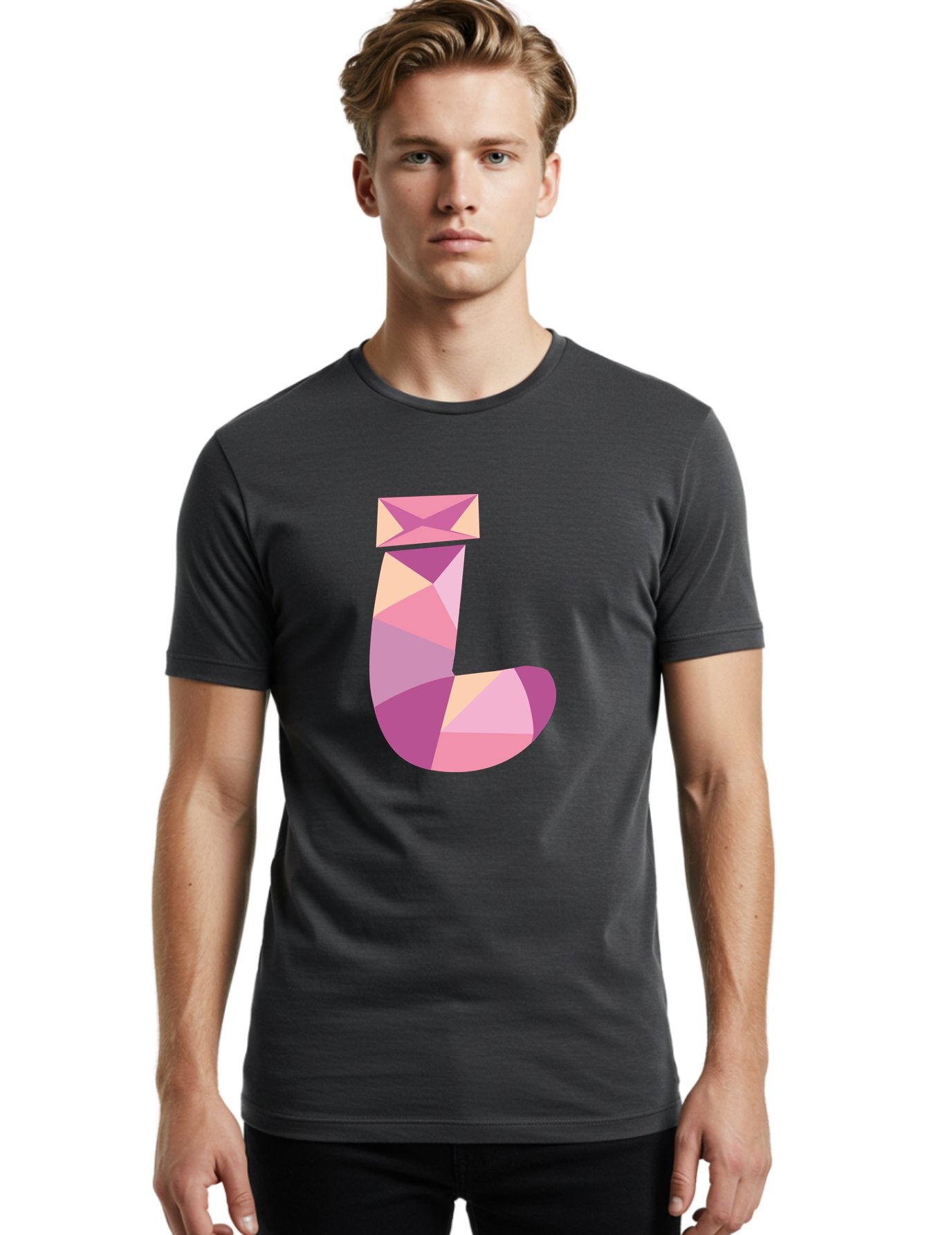 J-1 Men'S Graphic Tee, 100% Cotton, Comfortable Casual Summer Wear, Machine Washable, Geometric Shapes, Abstract Art, Letterform, Typography, Pastel Colors, Pink Hues, Purple Tones, Modern Design, Creative Expression, Artistic Style Aac904 27