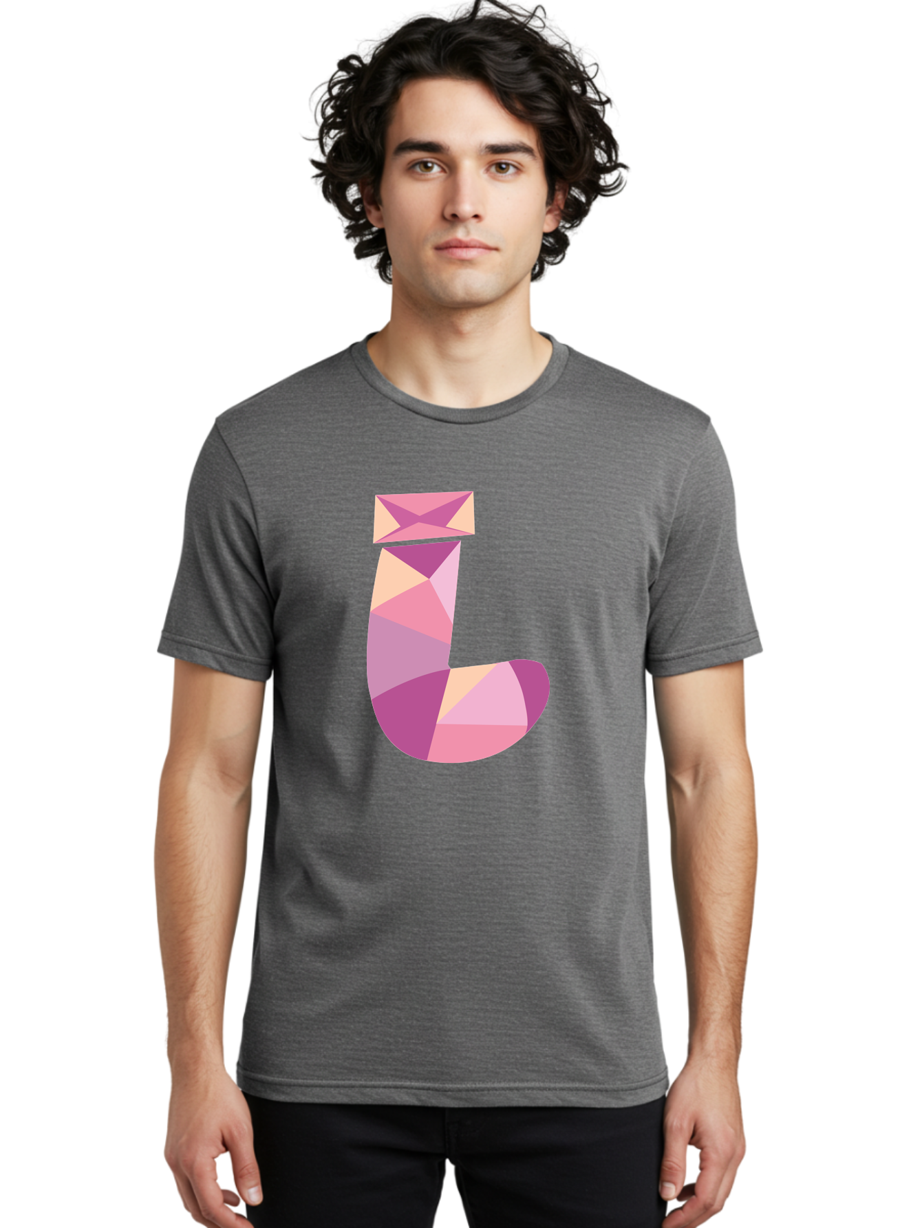 J-1 Men'S Graphic Tee, 100% Cotton, Comfortable Casual Summer Wear, Machine Washable, Geometric Shapes, Abstract Art, Letterform, Typography, Pastel Colors, Pink Hues, Purple Tones, Modern Design, Creative Expression, Artistic Style Aac904 22