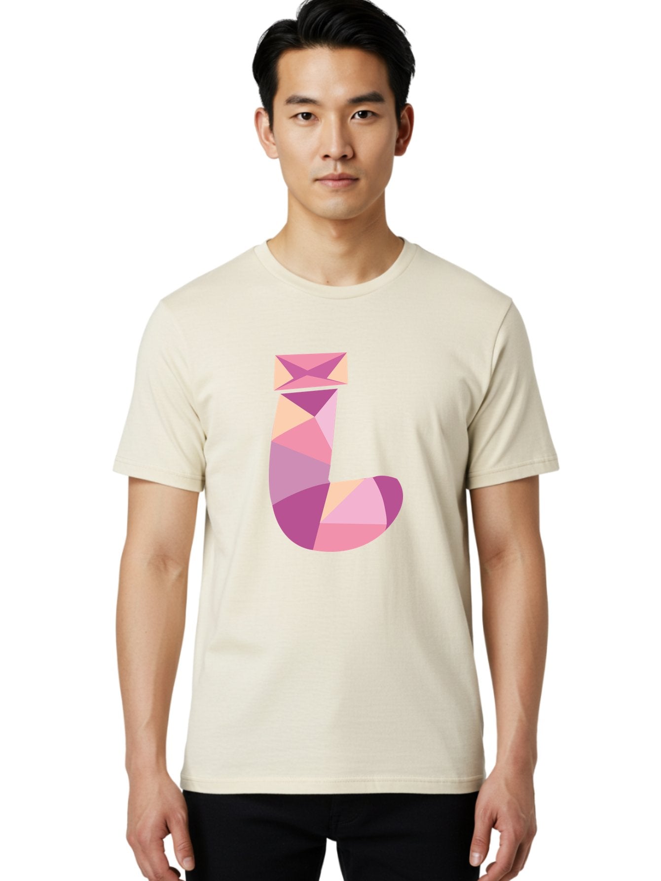 J-1 Men'S Graphic Tee, 100% Cotton, Comfortable Casual Summer Wear, Machine Washable, Geometric Shapes, Abstract Art, Letterform, Typography, Pastel Colors, Pink Hues, Purple Tones, Modern Design, Creative Expression, Artistic Style Aac904 23