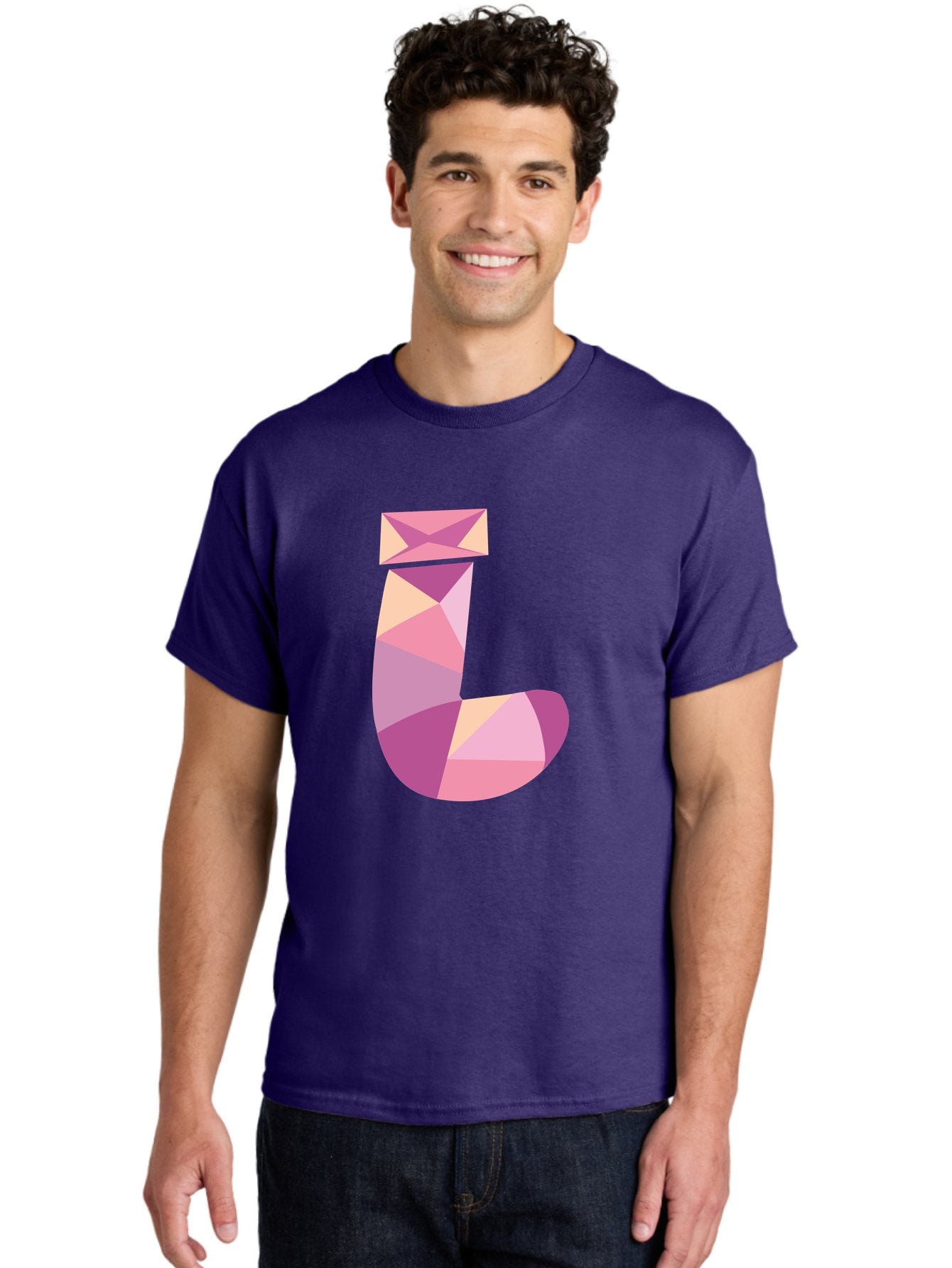 J-1 Men'S Graphic Tee, 100% Cotton, Comfortable Casual Summer Wear, Machine Washable, Geometric Shapes, Abstract Art, Letterform, Typography, Pastel Colors, Pink Hues, Purple Tones, Modern Design, Creative Expression, Artistic Style Aac904 22