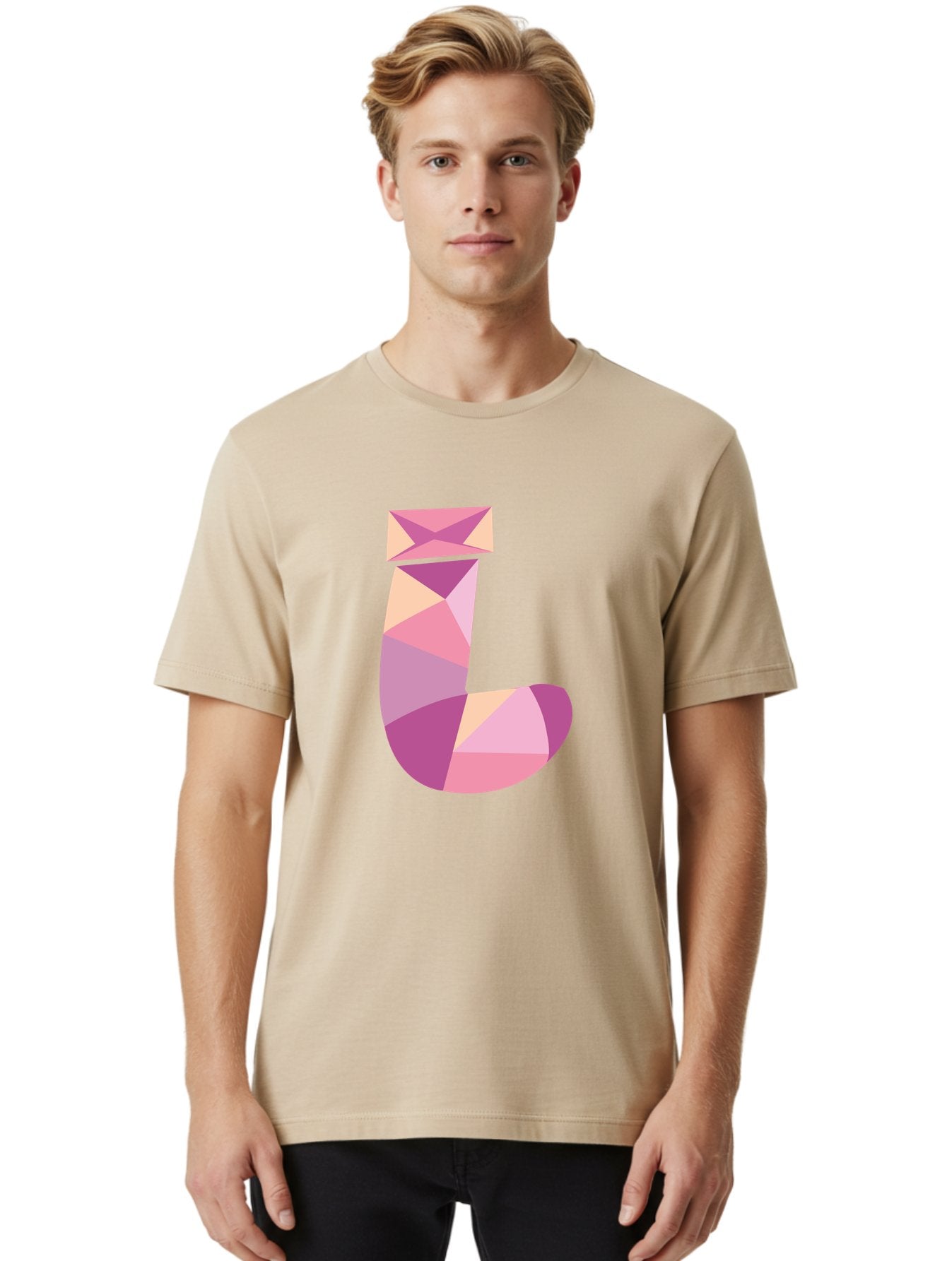 J-1 Men'S Graphic Tee, 100% Cotton, Comfortable Casual Summer Wear, Machine Washable, Geometric Shapes, Abstract Art, Letterform, Typography, Pastel Colors, Pink Hues, Purple Tones, Modern Design, Creative Expression, Artistic Style Aac904 30