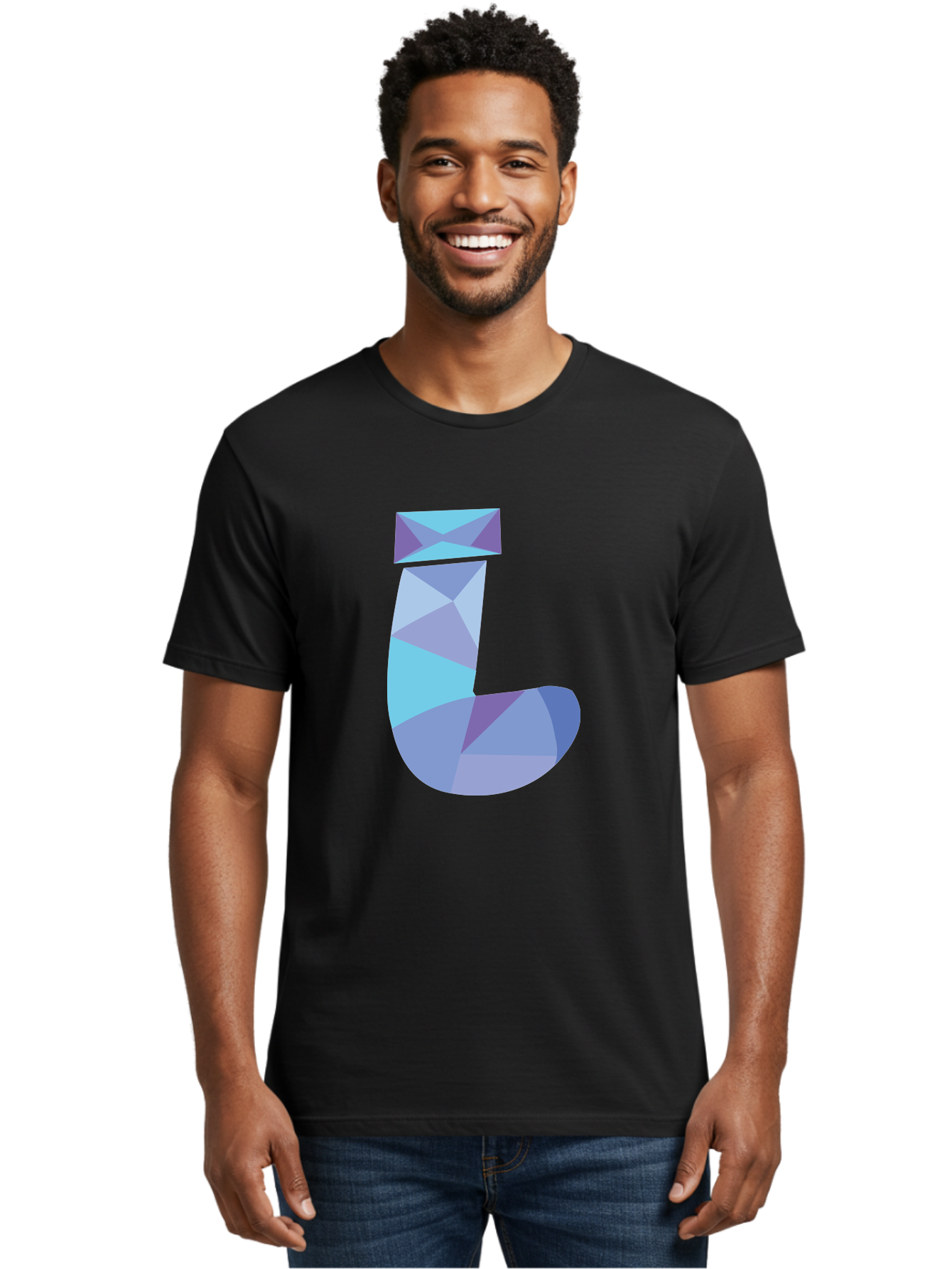 J-2 Men'S Graphic Tee, 100% Cotton, Comfortable Casual Summer Wear, Machine Washable, Geometric Letter J, Abstract Art, Low Poly Design, Blue And Purple Hues, Modern Typography, Stylized Alphabet, Digital Graphic Aac905 6