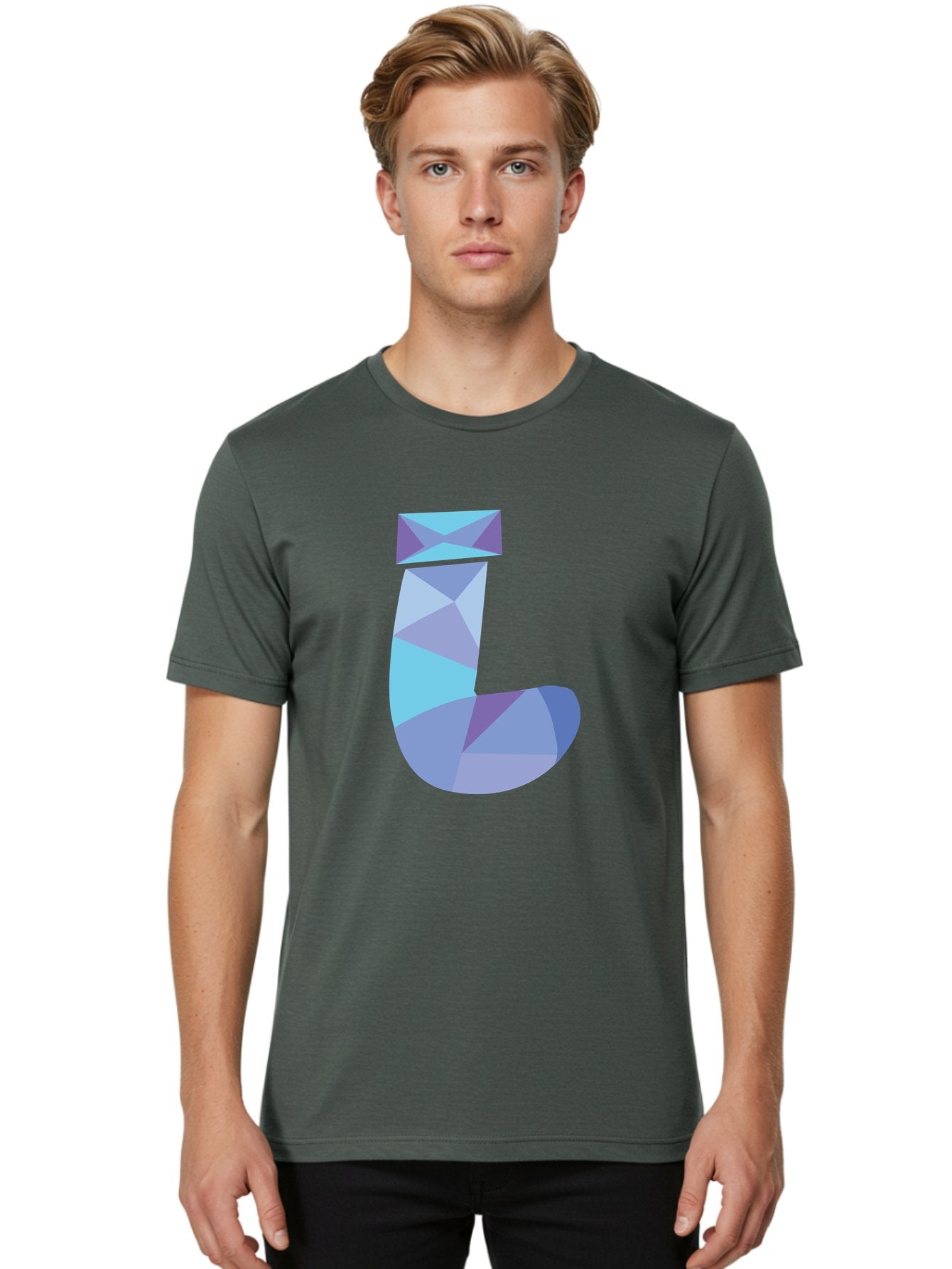 J-2 Men'S Graphic Tee, 100% Cotton, Comfortable Casual Summer Wear, Machine Washable, Geometric Letter J, Abstract Art, Low Poly Design, Blue And Purple Hues, Modern Typography, Stylized Alphabet, Digital Graphic Aac905 23