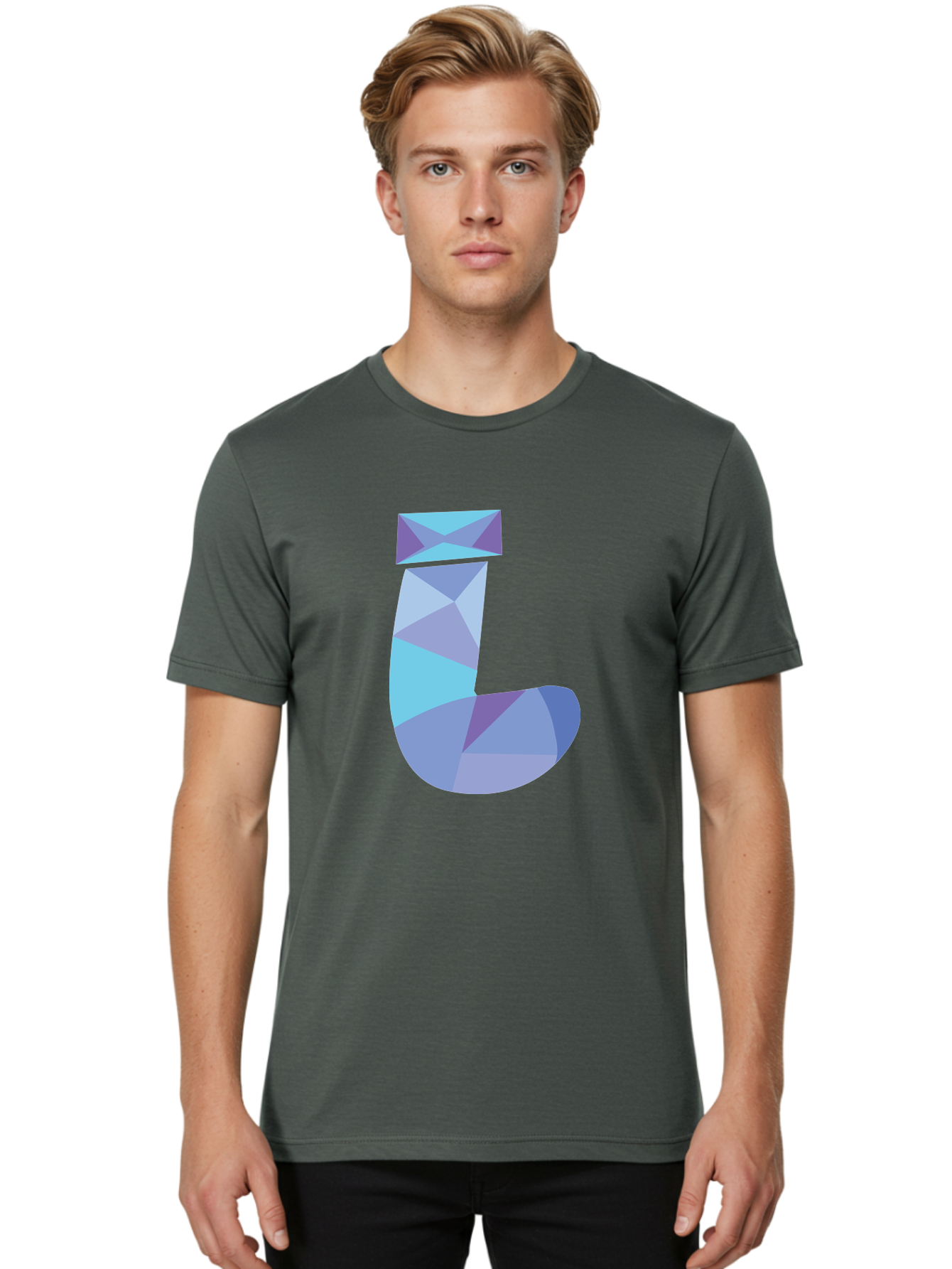 J-2 Men'S Graphic Tee, 100% Cotton, Comfortable Casual Summer Wear, Machine Washable, Geometric Letter J, Abstract Art, Low Poly Design, Blue And Purple Hues, Modern Typography, Stylized Alphabet, Digital Graphic Aac905 16