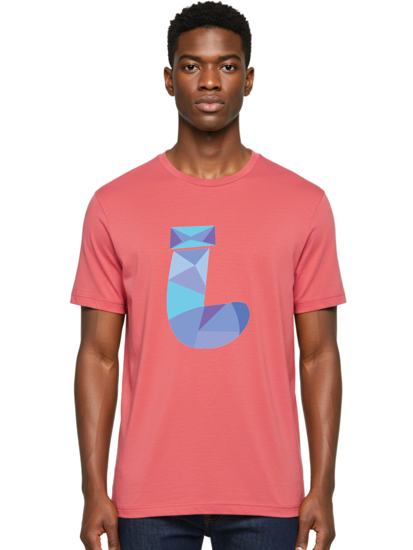 J-2 Men'S Graphic Tee, 100% Cotton, Comfortable Casual Summer Wear, Machine Washable, Geometric Letter J, Abstract Art, Low Poly Design, Blue And Purple Hues, Modern Typography, Stylized Alphabet, Digital Graphic Aac905 8
