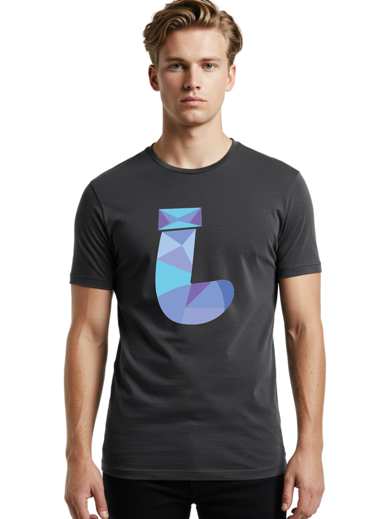 J-2 Men'S Graphic Tee, 100% Cotton, Comfortable Casual Summer Wear, Machine Washable, Geometric Letter J, Abstract Art, Low Poly Design, Blue And Purple Hues, Modern Typography, Stylized Alphabet, Digital Graphic Aac905 18