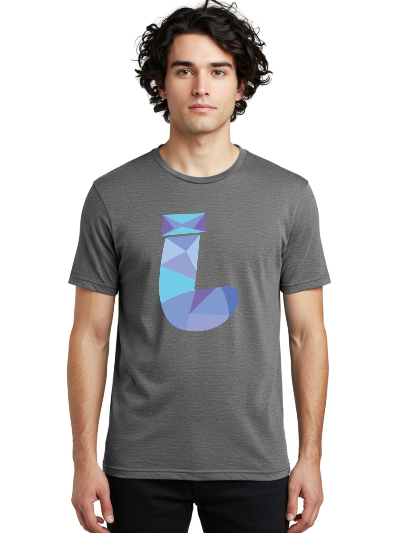 J-2 Men'S Graphic Tee, 100% Cotton, Comfortable Casual Summer Wear, Machine Washable, Geometric Letter J, Abstract Art, Low Poly Design, Blue And Purple Hues, Modern Typography, Stylized Alphabet, Digital Graphic Aac905 16