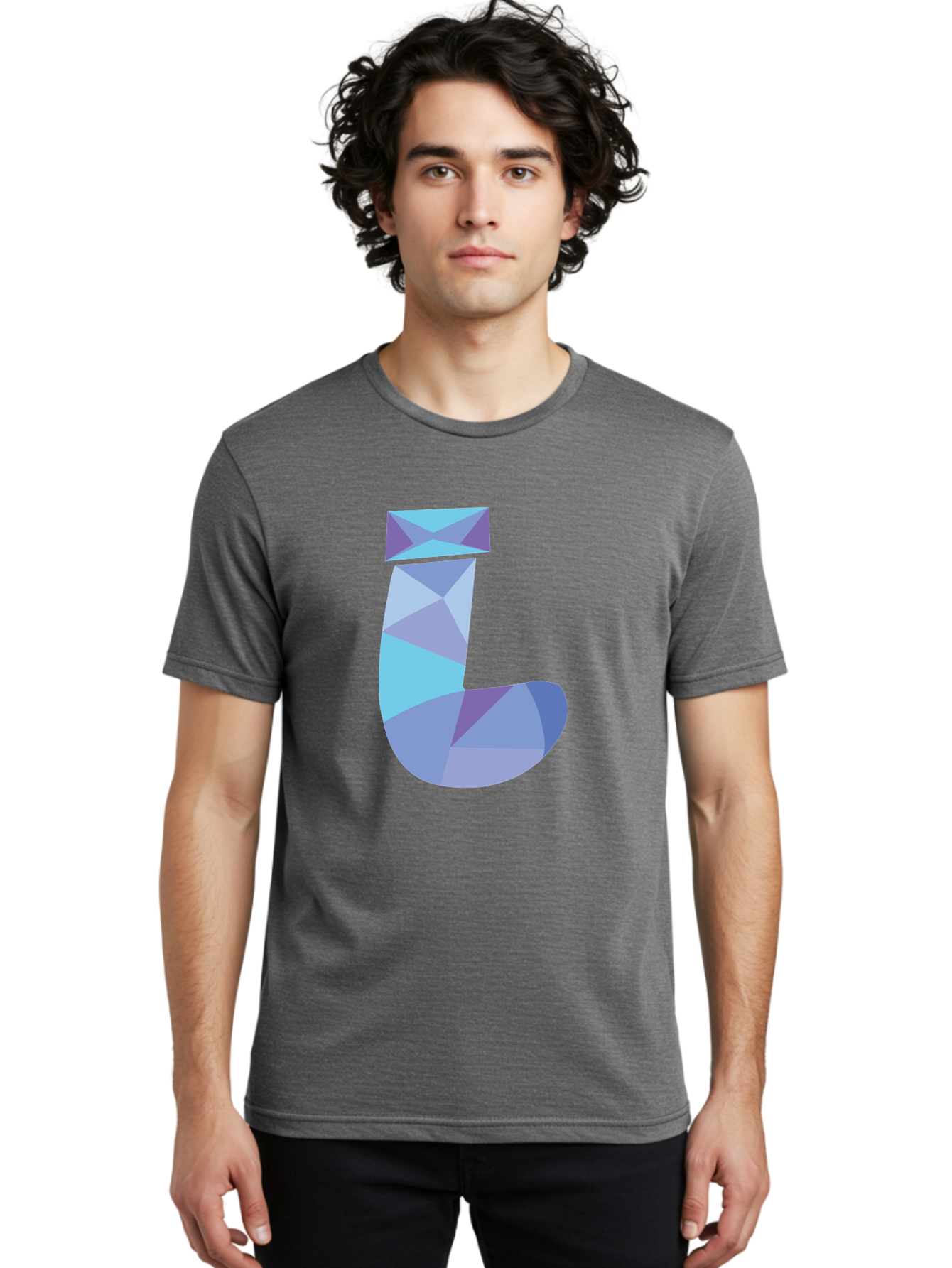 J-2 Men'S Graphic Tee, 100% Cotton, Comfortable Casual Summer Wear, Machine Washable, Geometric Letter J, Abstract Art, Low Poly Design, Blue And Purple Hues, Modern Typography, Stylized Alphabet, Digital Graphic Aac905 26