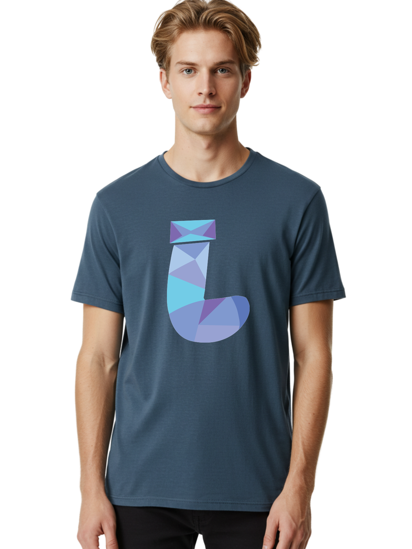 J-2 Men'S Graphic Tee, 100% Cotton, Comfortable Casual Summer Wear, Machine Washable, Geometric Letter J, Abstract Art, Low Poly Design, Blue And Purple Hues, Modern Typography, Stylized Alphabet, Digital Graphic Aac905 30