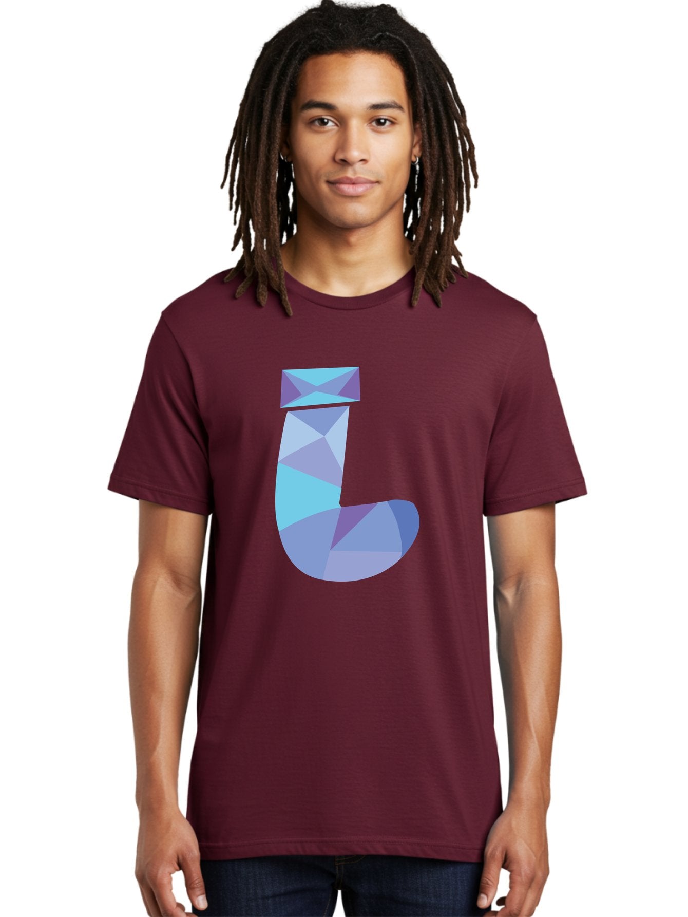 J-2 Men'S Graphic Tee, 100% Cotton, Comfortable Casual Summer Wear, Machine Washable, Geometric Letter J, Abstract Art, Low Poly Design, Blue And Purple Hues, Modern Typography, Stylized Alphabet, Digital Graphic Aac905 18