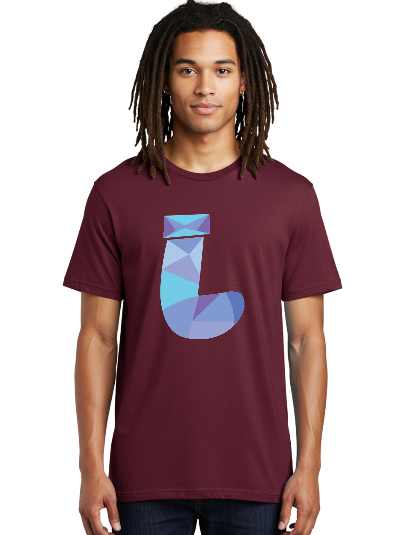 J-2 Men'S Graphic Tee, 100% Cotton, Comfortable Casual Summer Wear, Machine Washable, Geometric Letter J, Abstract Art, Low Poly Design, Blue And Purple Hues, Modern Typography, Stylized Alphabet, Digital Graphic Aac905 24