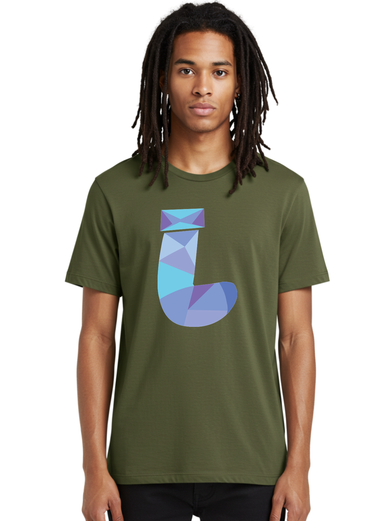J-2 Men'S Graphic Tee, 100% Cotton, Comfortable Casual Summer Wear, Machine Washable, Geometric Letter J, Abstract Art, Low Poly Design, Blue And Purple Hues, Modern Typography, Stylized Alphabet, Digital Graphic Aac905 28