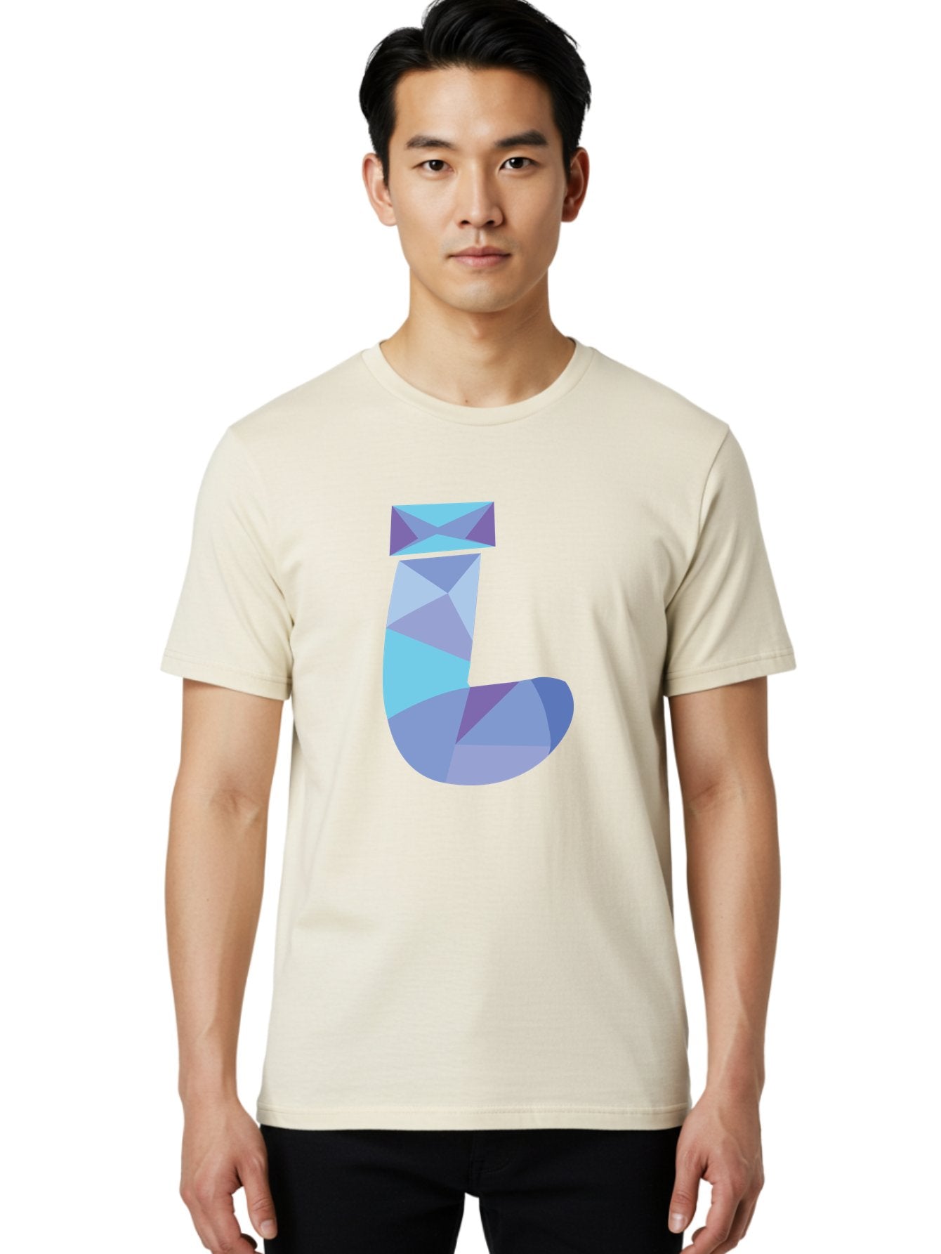J-2 Men'S Graphic Tee, 100% Cotton, Comfortable Casual Summer Wear, Machine Washable, Geometric Letter J, Abstract Art, Low Poly Design, Blue And Purple Hues, Modern Typography, Stylized Alphabet, Digital Graphic Aac905 24