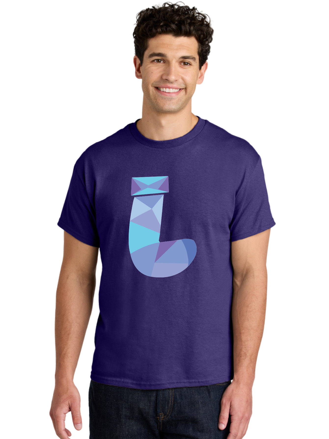 J-2 Men'S Graphic Tee, 100% Cotton, Comfortable Casual Summer Wear, Machine Washable, Geometric Letter J, Abstract Art, Low Poly Design, Blue And Purple Hues, Modern Typography, Stylized Alphabet, Digital Graphic Aac905 10