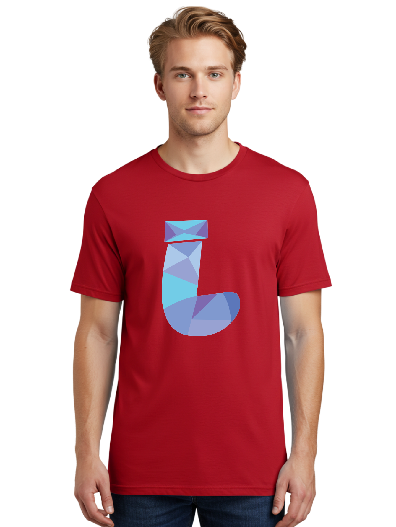 J-2 Men'S Graphic Tee, 100% Cotton, Comfortable Casual Summer Wear, Machine Washable, Geometric Letter J, Abstract Art, Low Poly Design, Blue And Purple Hues, Modern Typography, Stylized Alphabet, Digital Graphic Aac905 12