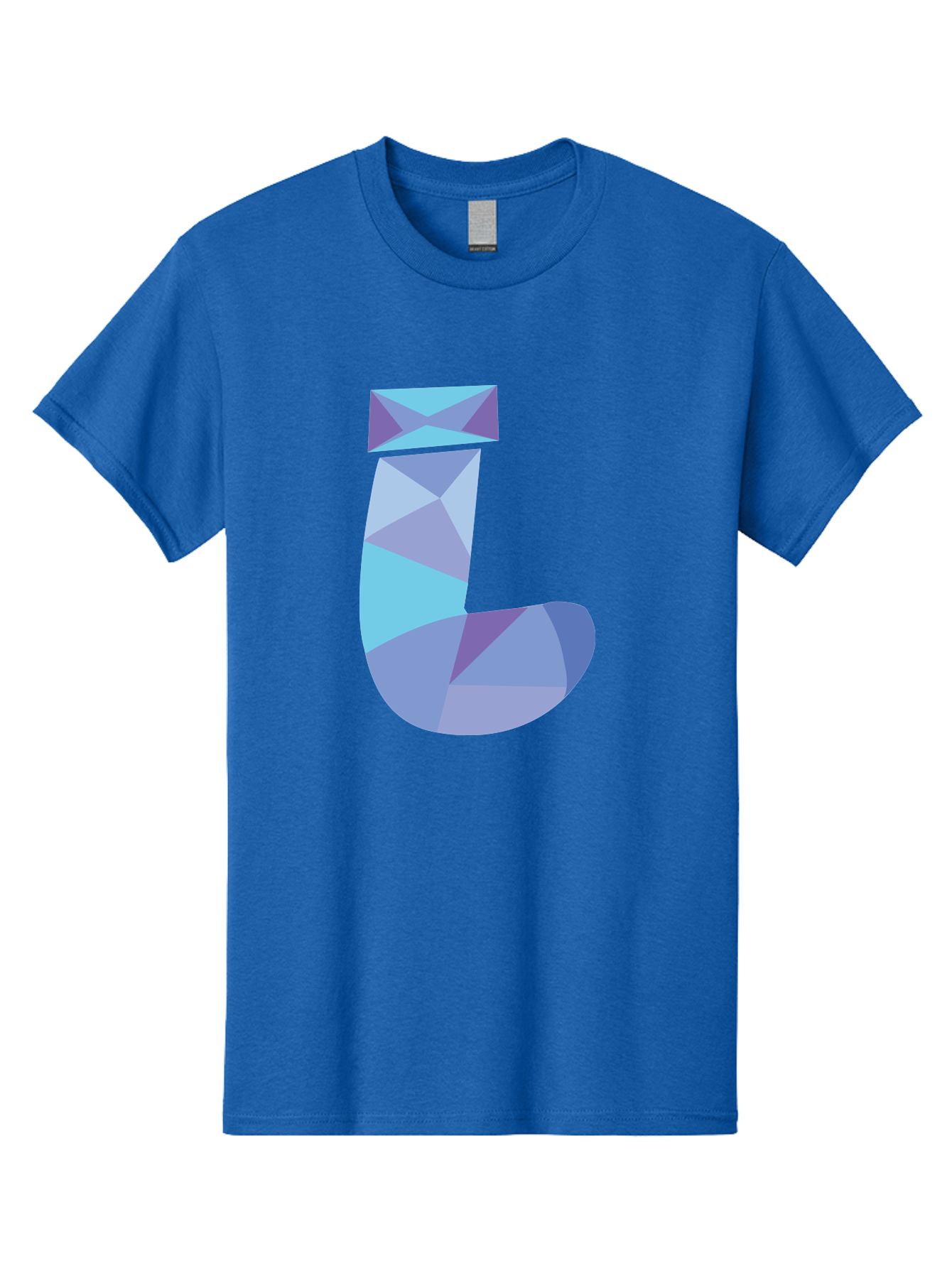 J-2 Men'S Graphic Tee, 100% Cotton, Comfortable Casual Summer Wear, Machine Washable, Geometric Letter J, Abstract Art, Low Poly Design, Blue And Purple Hues, Modern Typography, Stylized Alphabet, Digital Graphic Aac905 21