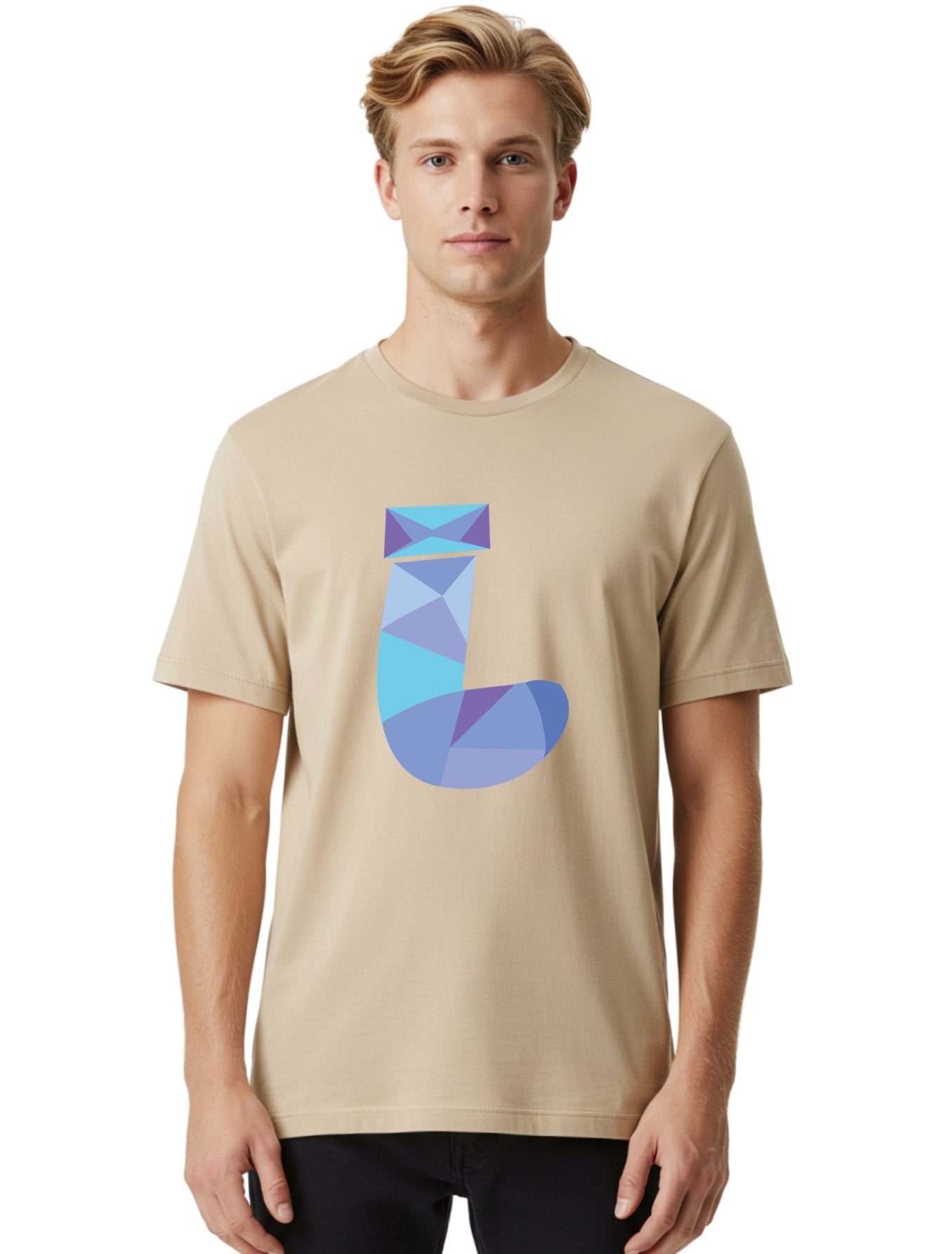 J-2 Men'S Graphic Tee, 100% Cotton, Comfortable Casual Summer Wear, Machine Washable, Geometric Letter J, Abstract Art, Low Poly Design, Blue And Purple Hues, Modern Typography, Stylized Alphabet, Digital Graphic Aac905 30