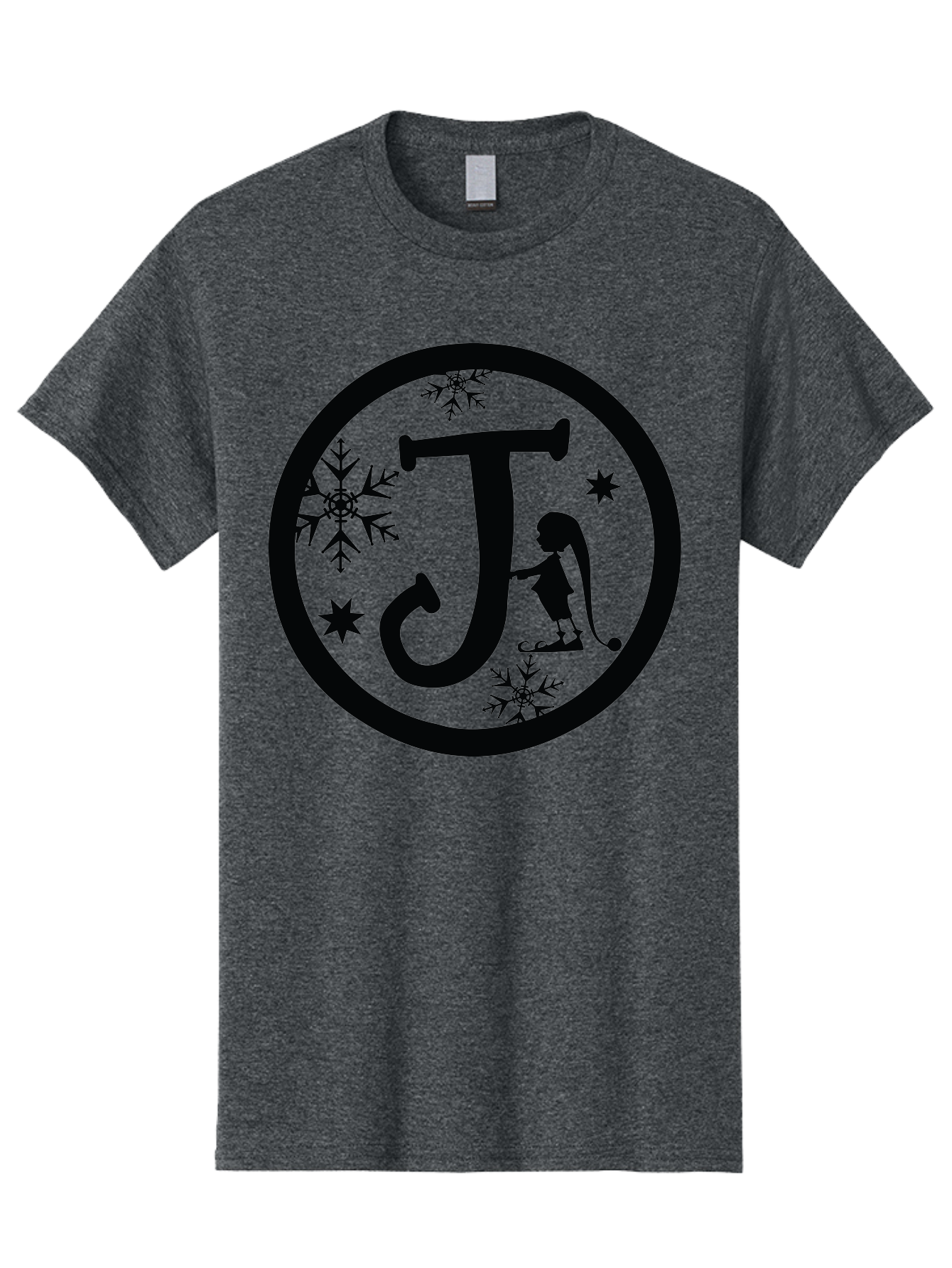 J Men'S Graphic Tee, 100% Cotton, Comfortable Casual Summer Wear, Machine Washable, Girl Playing Hockey, Winter Sports, Ice Hockey, Silhouette Design, Snowflakes, Stars, Letter J, Frosty Atmosphere, Womens Hockey, Youth Hockey Aac906