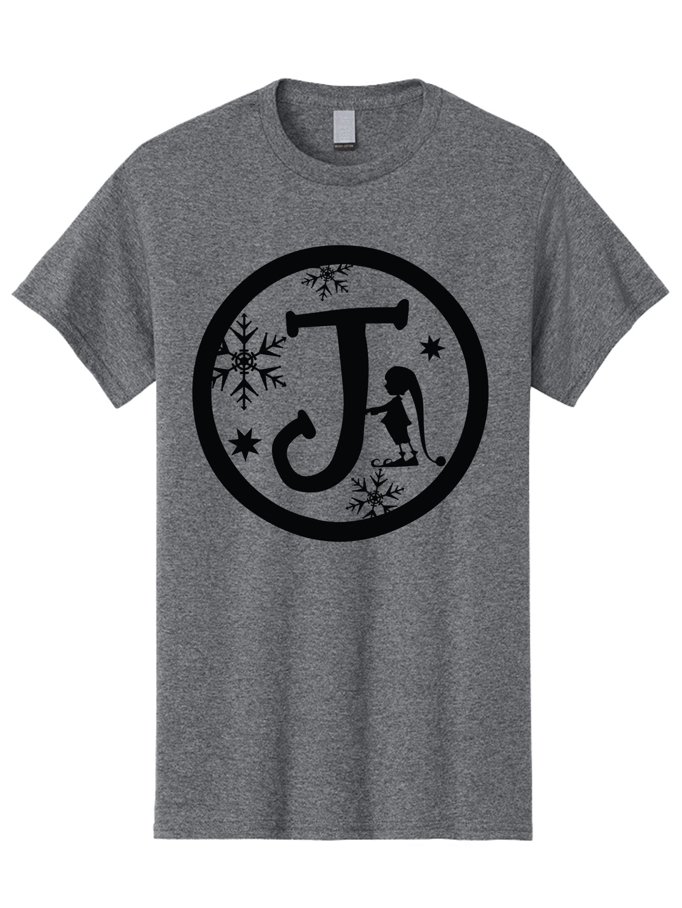 J Men'S Graphic Tee, 100% Cotton, Comfortable Casual Summer Wear, Machine Washable, Girl Playing Hockey, Winter Sports, Ice Hockey, Silhouette Design, Snowflakes, Stars, Letter J, Frosty Atmosphere, Womens Hockey, Youth Hockey Aac906 7