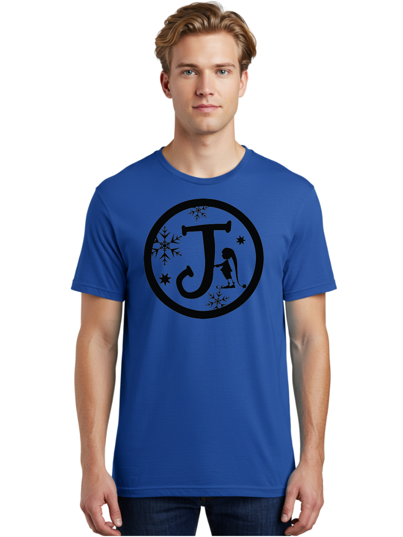 J Men'S Graphic Tee, 100% Cotton, Comfortable Casual Summer Wear, Machine Washable, Girl Playing Hockey, Winter Sports, Ice Hockey, Silhouette Design, Snowflakes, Stars, Letter J, Frosty Atmosphere, Womens Hockey, Youth Hockey Aac906 12