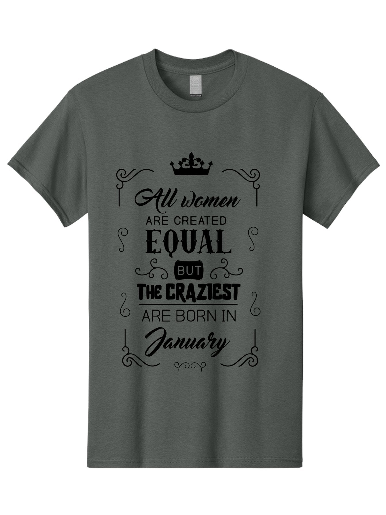 January-Women-Quote Men'S Graphic Tee, 100% Cotton, Comfortable Casual Summer Wear, Machine Washable, Women Empowerment, January Born, Quirky Humor, Inspirational Quote, Crown Symbol, Elegant Typography, Feminine Strength Aac907 12