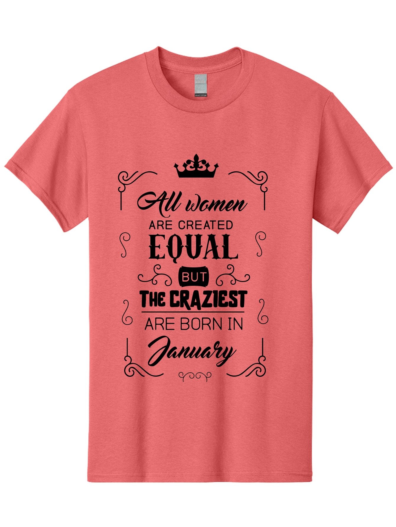 January-Women-Quote Men'S Graphic Tee, 100% Cotton, Comfortable Casual Summer Wear, Machine Washable, Women Empowerment, January Born, Quirky Humor, Inspirational Quote, Crown Symbol, Elegant Typography, Feminine Strength Aac907 8