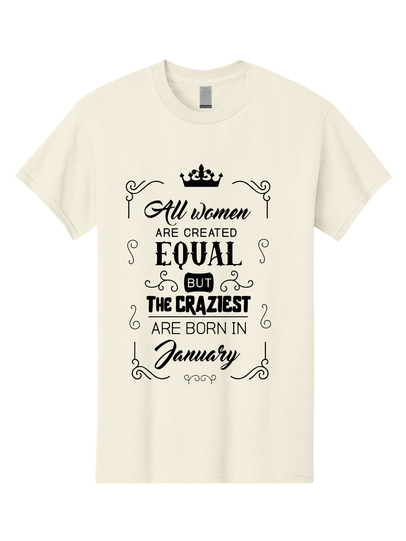 January-Women-Quote Men'S Graphic Tee, 100% Cotton, Comfortable Casual Summer Wear, Machine Washable, Women Empowerment, January Born, Quirky Humor, Inspirational Quote, Crown Symbol, Elegant Typography, Feminine Strength Aac907 13