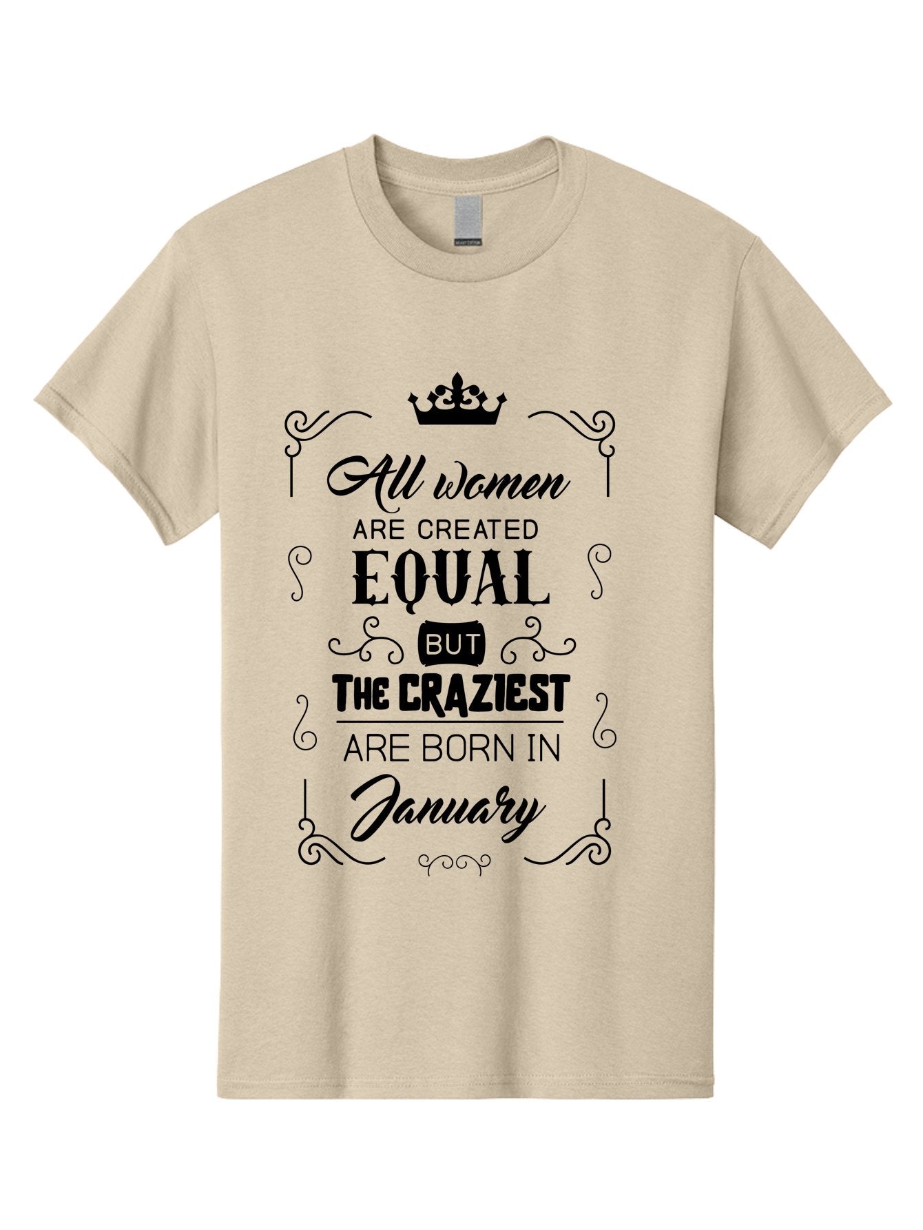 January-Women-Quote Men'S Graphic Tee, 100% Cotton, Comfortable Casual Summer Wear, Machine Washable, Women Empowerment, January Born, Quirky Humor, Inspirational Quote, Crown Symbol, Elegant Typography, Feminine Strength Aac907 4