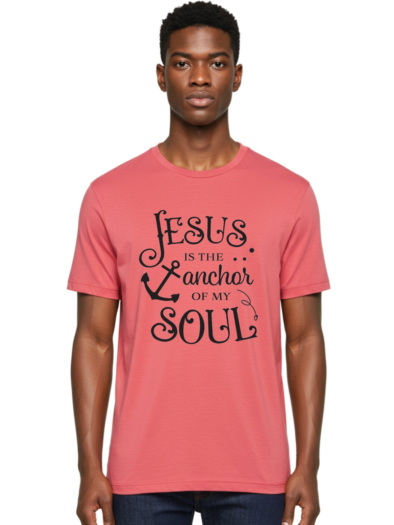 Jesus-Is-The-Anchor-Of-My-Soul Men'S Graphic Tee, 100% Cotton, Comfortable Casual Summer Wear, Machine Washable, Faith-Based Quote, Inspirational Message, Jesus Anchor, Soul Anchor, Christian Symbolism, Biblical Reference, Motivational Phrase, Aac909 22