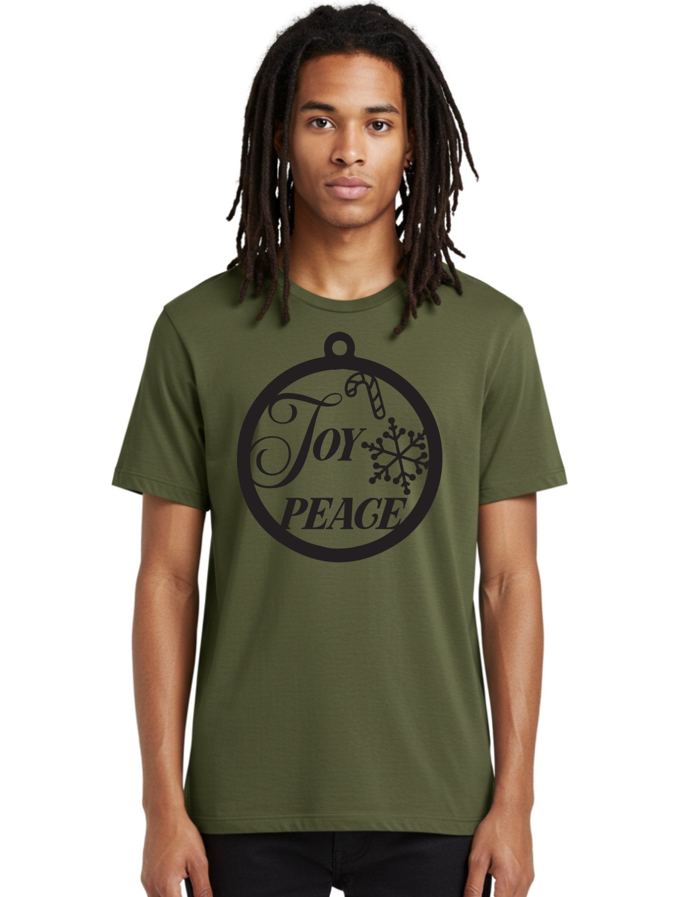 Joy-Peace Men'S Graphic Tee, 100% Cotton, Comfortable Casual Summer Wear, Machine Washable, Christmas Ornament, Festive Decor, Holiday Cheer, Joyful Atmosphere, Peace On Earth, Snowflake Design, Candy Cane Motif, Winter Wonderland, Aac911 18