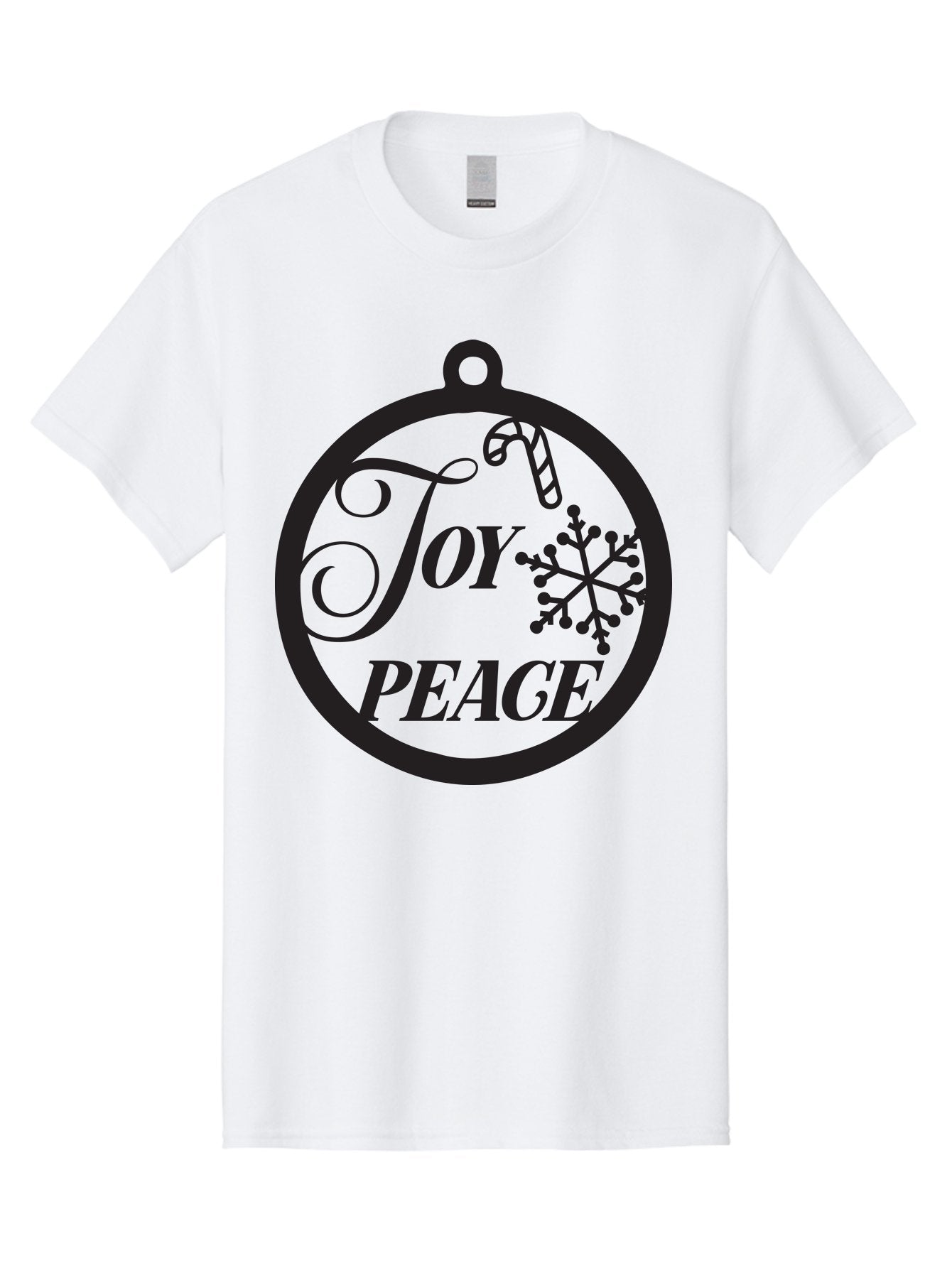 Joy-Peace Men'S Graphic Tee, 100% Cotton, Comfortable Casual Summer Wear, Machine Washable, Christmas Ornament, Festive Decor, Holiday Cheer, Joyful Atmosphere, Peace On Earth, Snowflake Design, Candy Cane Motif, Winter Wonderland, Aac911