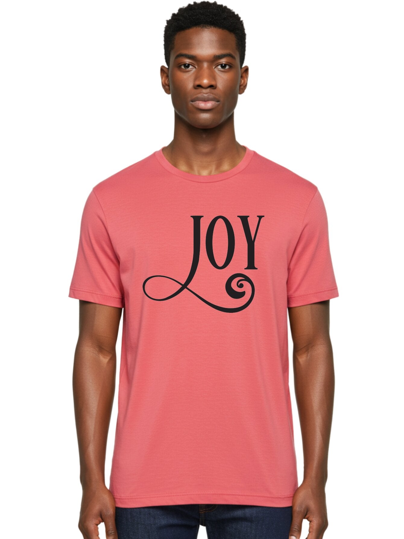 Joy Men'S Graphic Tee, 100% Cotton, Comfortable Casual Summer Wear, Machine Washable, Happiness, Joy, Festive Vibes, Black And Green, Elegant Typography, Swirly Design, Celebration, Festive Season, Holiday Cheer, Inspirational Quote Aac912 26