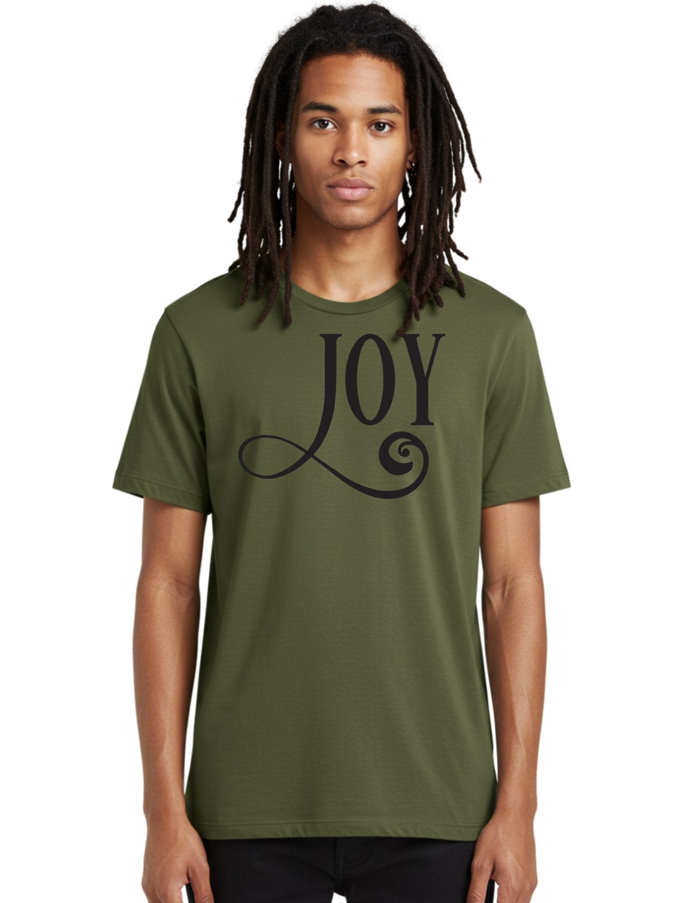Joy Men'S Graphic Tee, 100% Cotton, Comfortable Casual Summer Wear, Machine Washable, Happiness, Joy, Festive Vibes, Black And Green, Elegant Typography, Swirly Design, Celebration, Festive Season, Holiday Cheer, Inspirational Quote Aac912 25