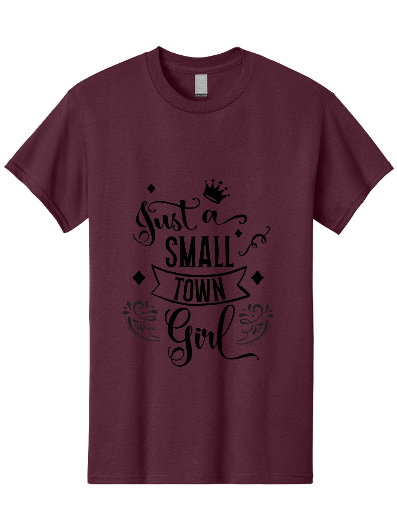 Just-A-Small-Town-Girl Men'S Graphic Tee, 100% Cotton, Comfortable Casual Summer Wear, Machine Washable, Small Town Girl, Typography Design, Elegant Font, Crown Symbol, Ornate Details, Black Text, Feminine Style, Decorative Elements, Aac913 10