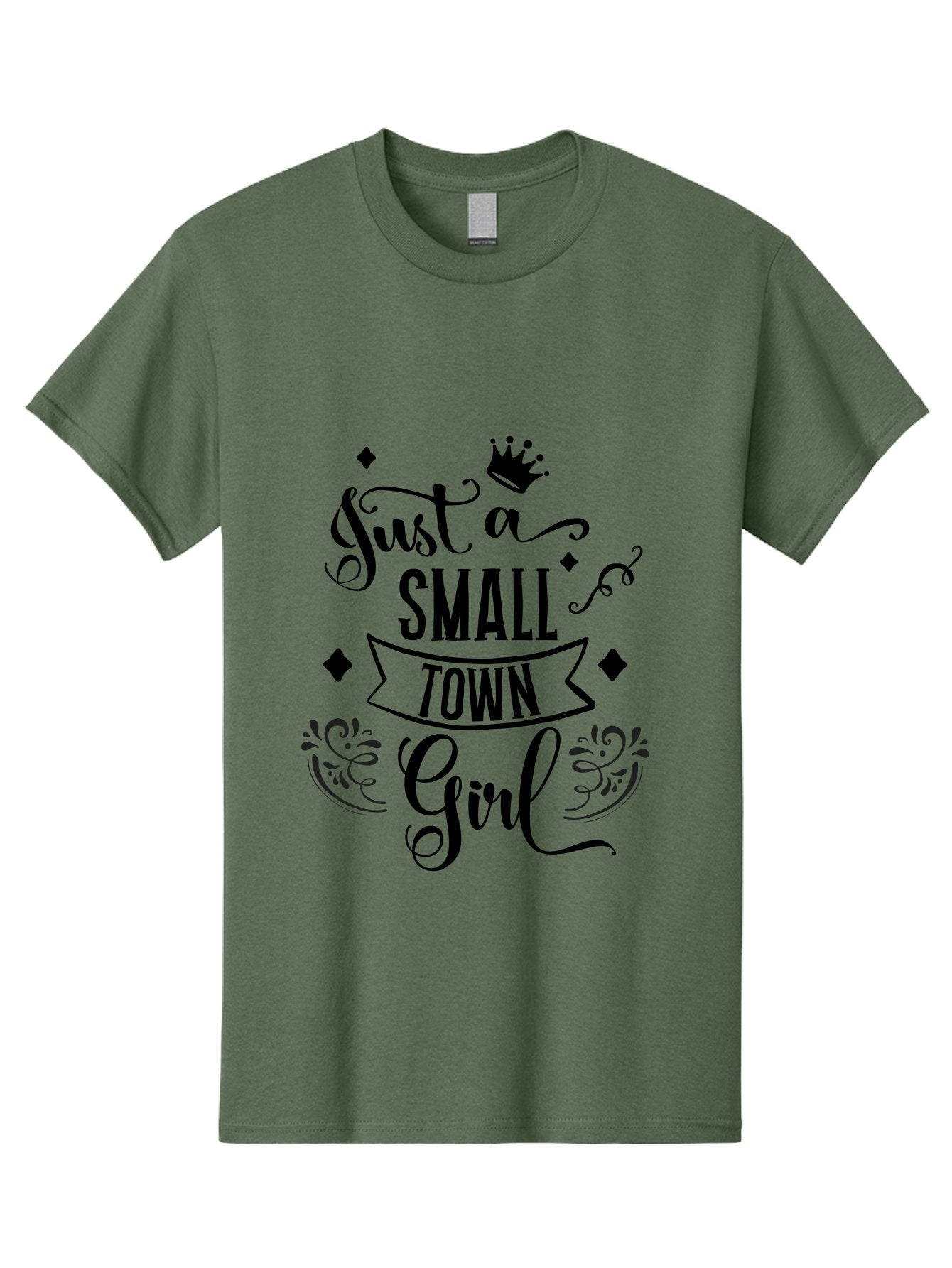Just-A-Small-Town-Girl Men'S Graphic Tee, 100% Cotton, Comfortable Casual Summer Wear, Machine Washable, Small Town Girl, Typography Design, Elegant Font, Crown Symbol, Ornate Details, Black Text, Feminine Style, Decorative Elements, Aac913 7