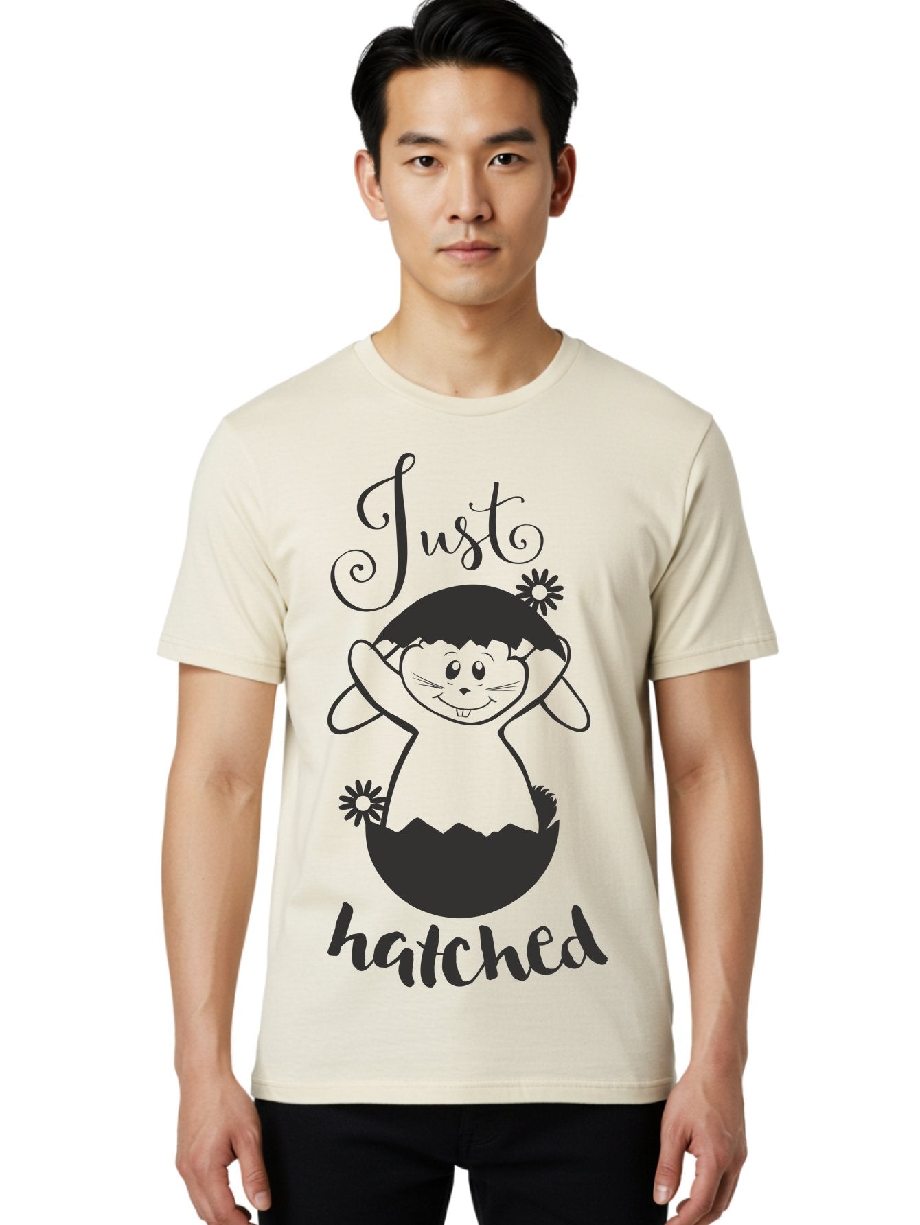 Just-Hatched Men'S Graphic Tee, 100% Cotton, Comfortable Casual Summer Wear, Machine Washable, Cute Cartoon Character, Hatching From Egg, Playful Design, Easter Theme, Funny Illustration, Whimsical Art, Baby Chick, Adorable Graphic Aac915 26