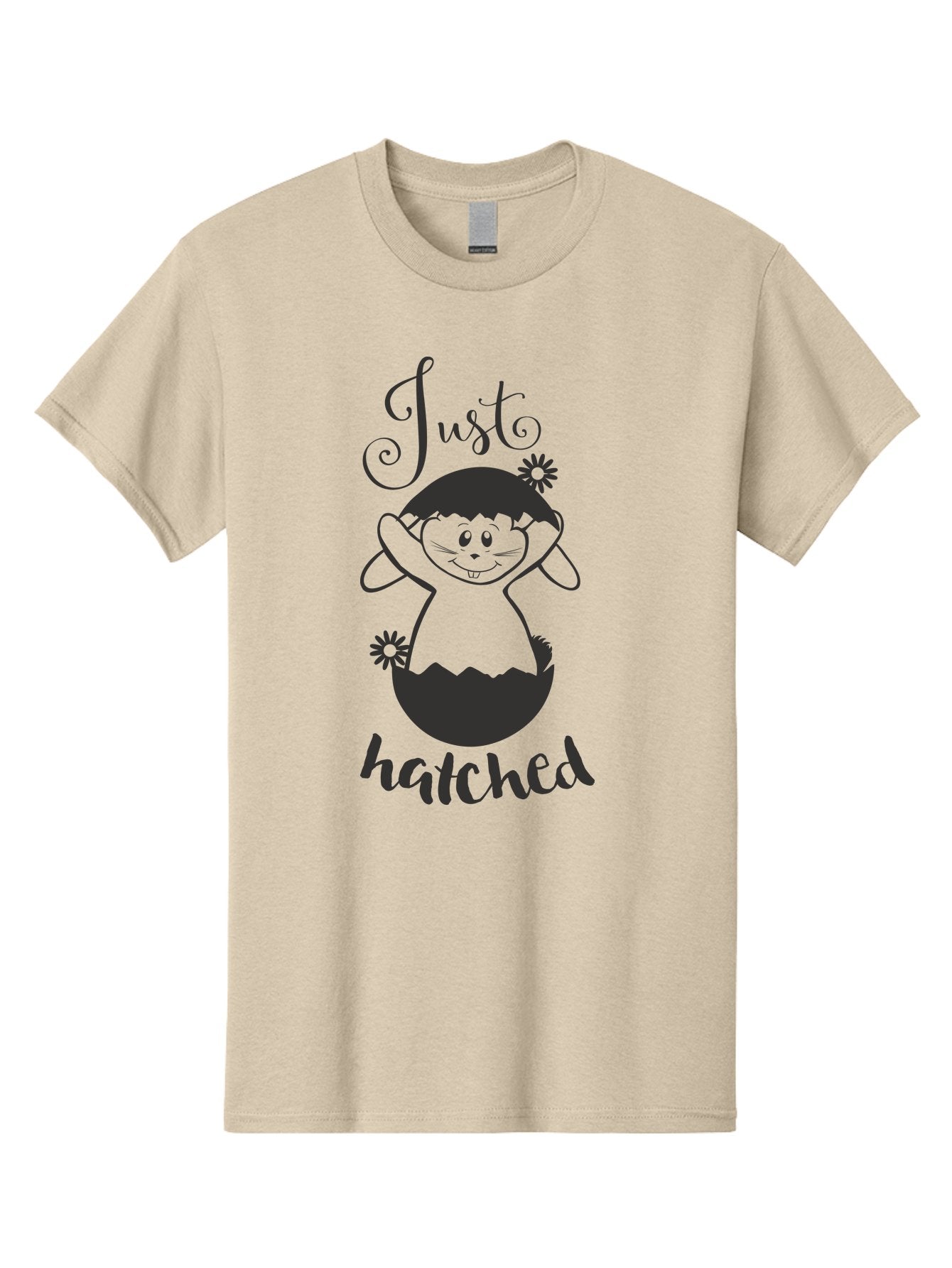 Just-Hatched Men'S Graphic Tee, 100% Cotton, Comfortable Casual Summer Wear, Machine Washable, Cute Cartoon Character, Hatching From Egg, Playful Design, Easter Theme, Funny Illustration, Whimsical Art, Baby Chick, Adorable Graphic Aac915