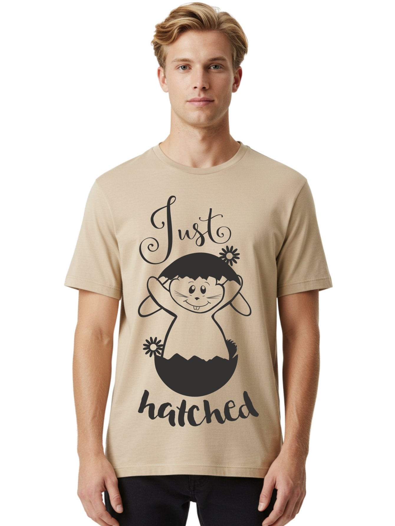 Just-Hatched Men'S Graphic Tee, 100% Cotton, Comfortable Casual Summer Wear, Machine Washable, Cute Cartoon Character, Hatching From Egg, Playful Design, Easter Theme, Funny Illustration, Whimsical Art, Baby Chick, Adorable Graphic Aac915 21