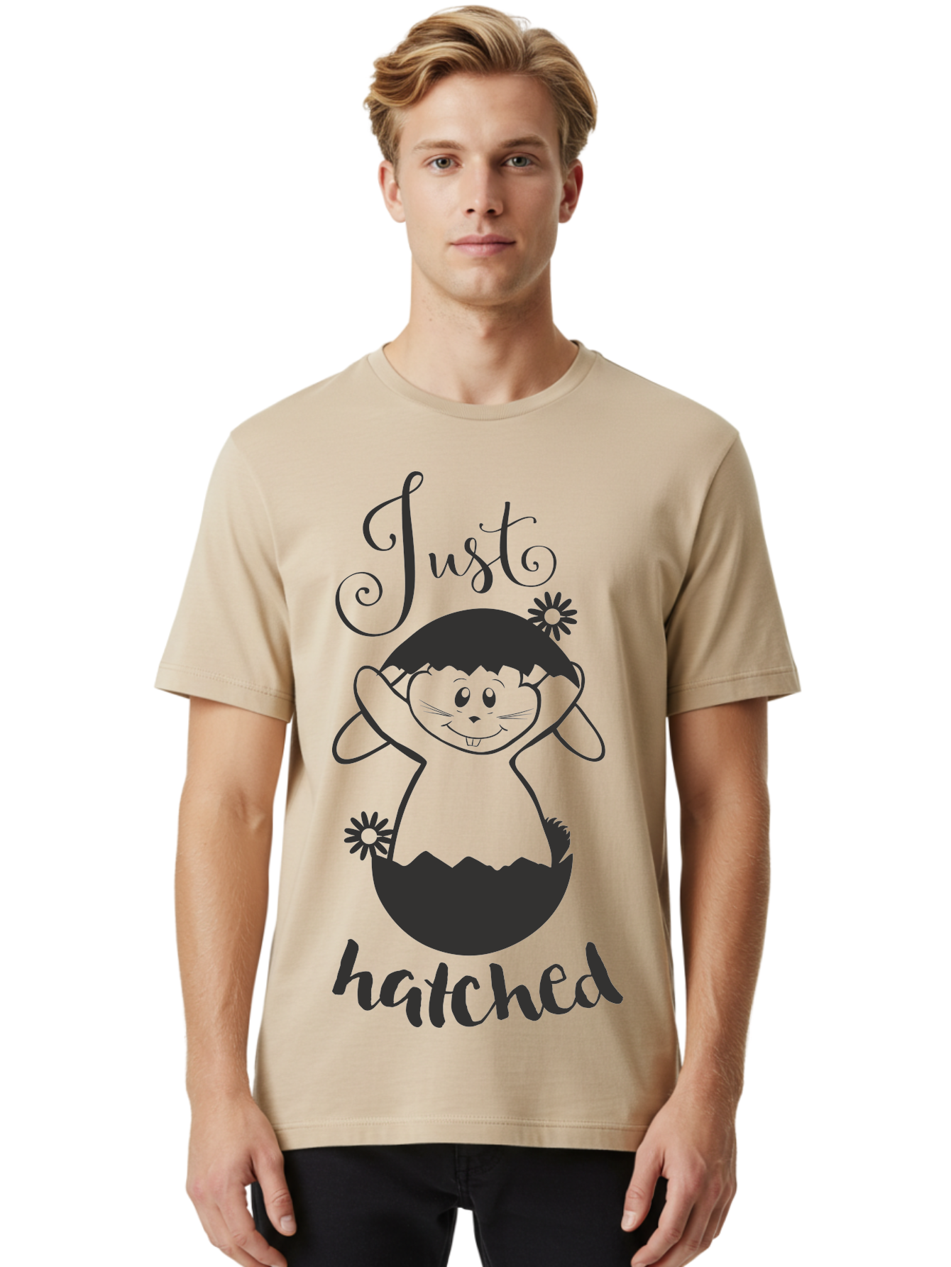 Just-Hatched Men'S Graphic Tee, 100% Cotton, Comfortable Casual Summer Wear, Machine Washable, Cute Cartoon Character, Hatching From Egg, Playful Design, Easter Theme, Funny Illustration, Whimsical Art, Baby Chick, Adorable Graphic Aac915 20