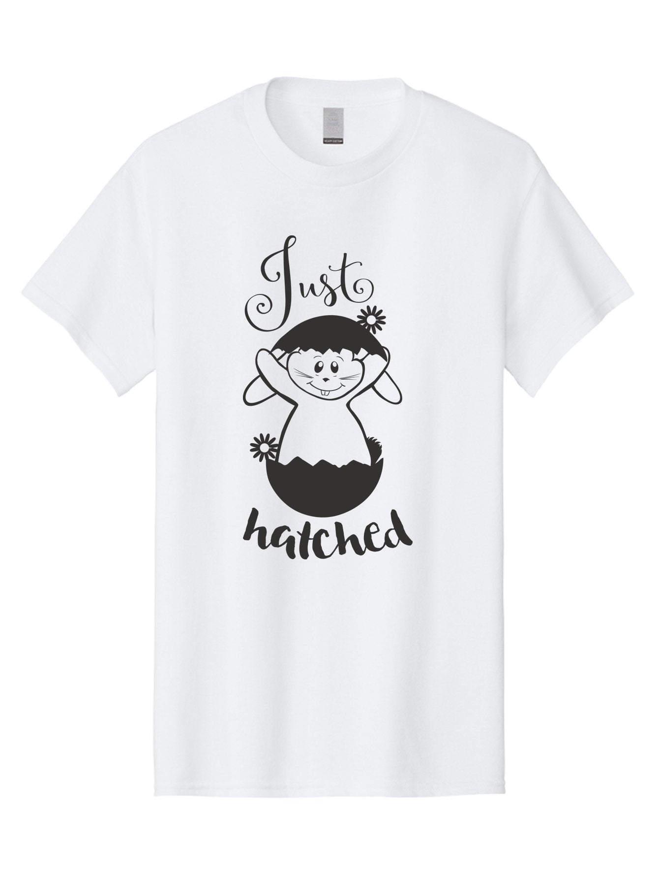 Just-Hatched Men'S Graphic Tee, 100% Cotton, Comfortable Casual Summer Wear, Machine Washable, Cute Cartoon Character, Hatching From Egg, Playful Design, Easter Theme, Funny Illustration, Whimsical Art, Baby Chick, Adorable Graphic Aac915 15