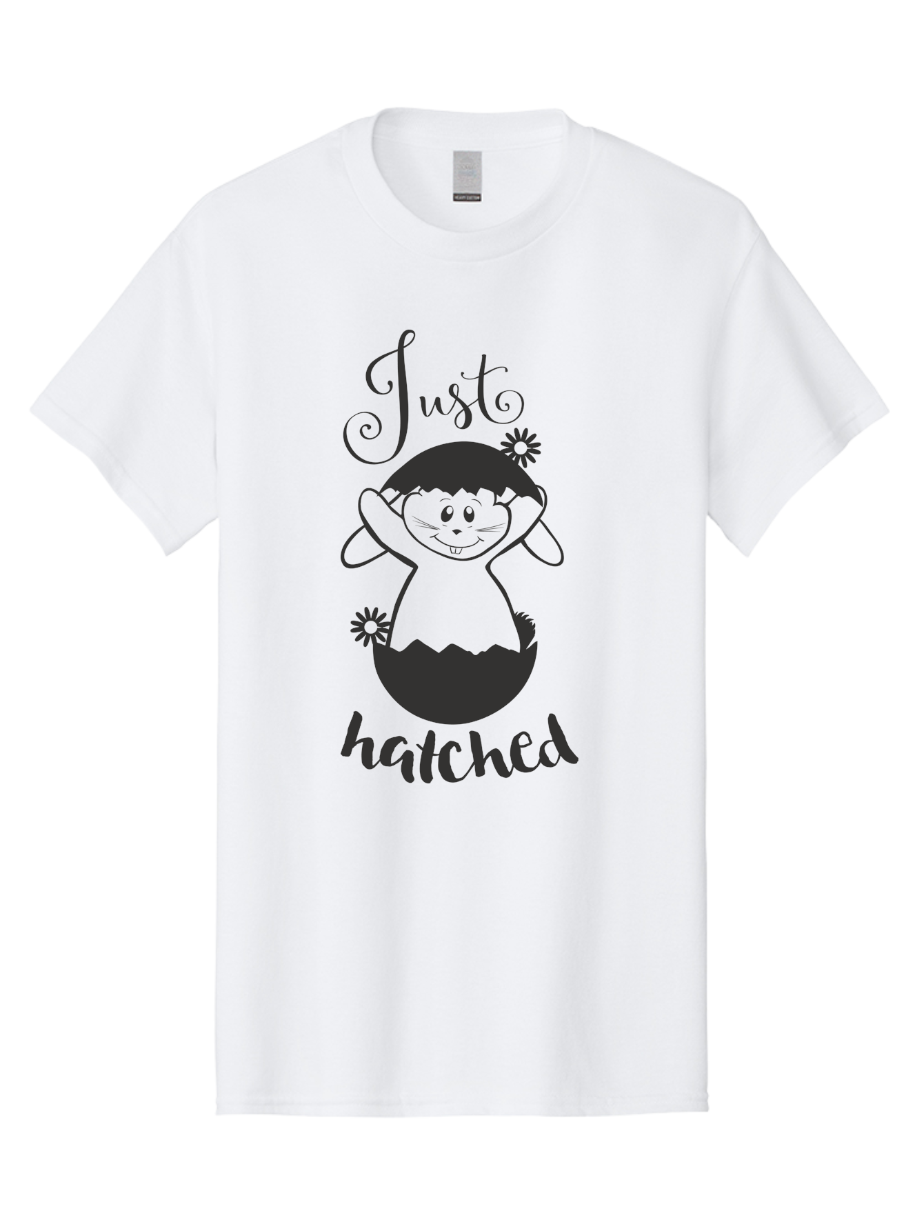 Just-Hatched Men'S Graphic Tee, 100% Cotton, Comfortable Casual Summer Wear, Machine Washable, Cute Cartoon Character, Hatching From Egg, Playful Design, Easter Theme, Funny Illustration, Whimsical Art, Baby Chick, Adorable Graphic Aac915