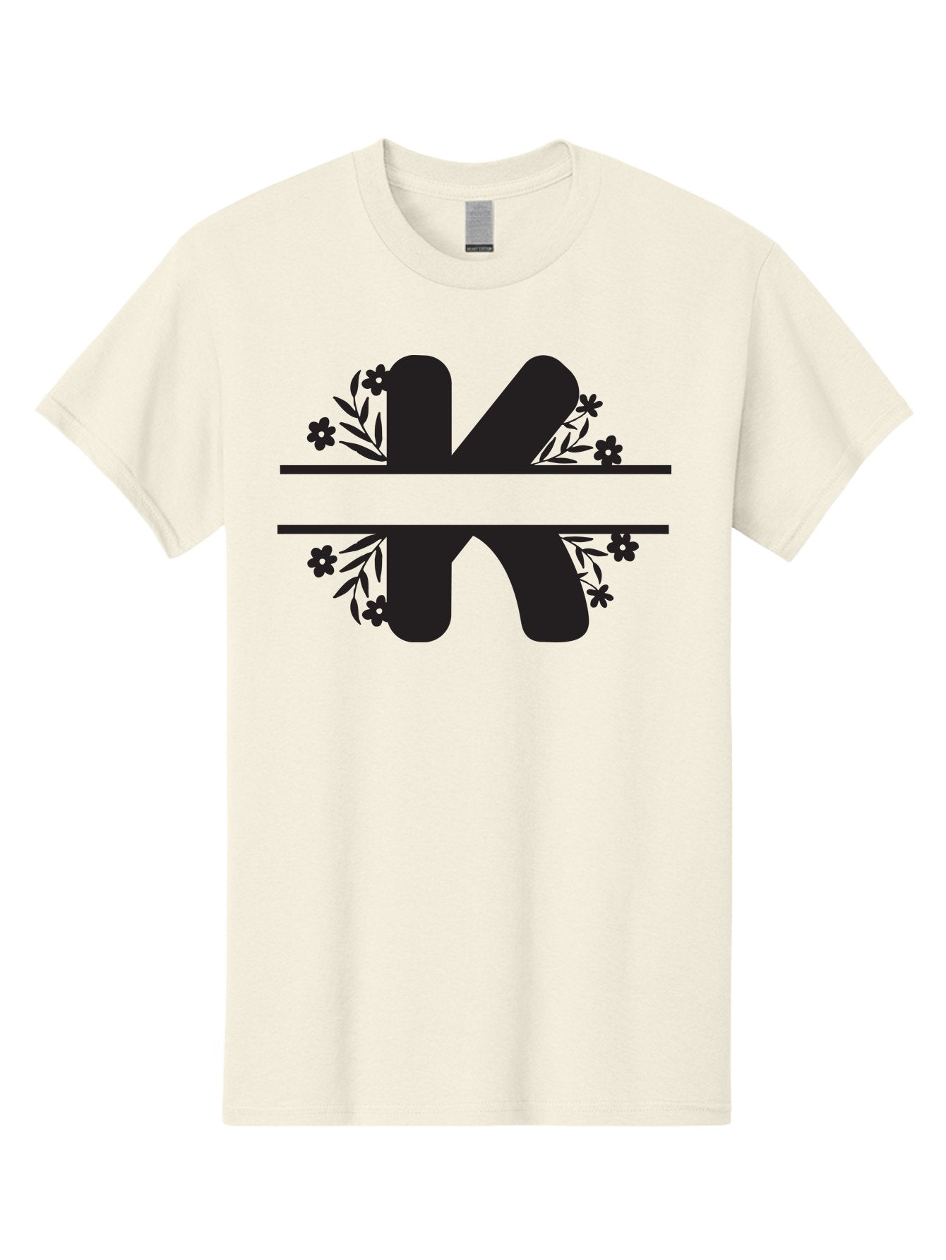 K-1 Men'S Graphic Tee, 100% Cotton, Comfortable Casual Summer Wear, Machine Washable, Stylized Letter K, Floral Design, Black Silhouettes, Flowers And Leaves, Decorative Graphic Aac916 7