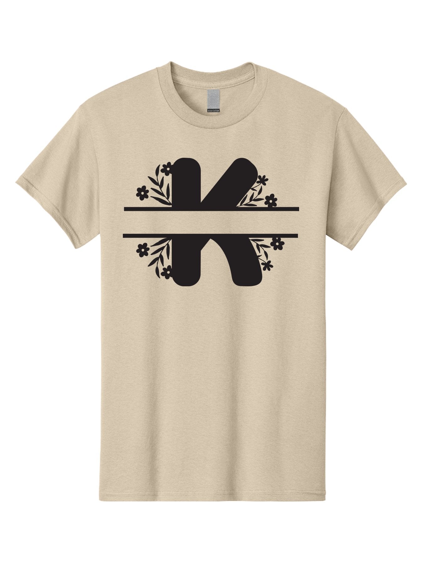 K-1 Men'S Graphic Tee, 100% Cotton, Comfortable Casual Summer Wear, Machine Washable, Stylized Letter K, Floral Design, Black Silhouettes, Flowers And Leaves, Decorative Graphic Aac916 8