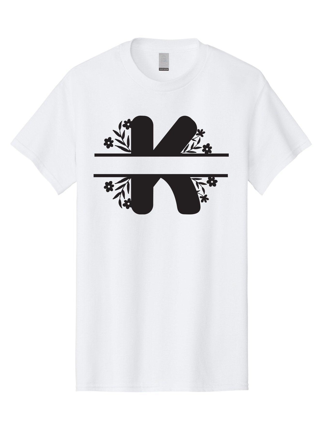 K-1 Men'S Graphic Tee, 100% Cotton, Comfortable Casual Summer Wear, Machine Washable, Stylized Letter K, Floral Design, Black Silhouettes, Flowers And Leaves, Decorative Graphic Aac916 12