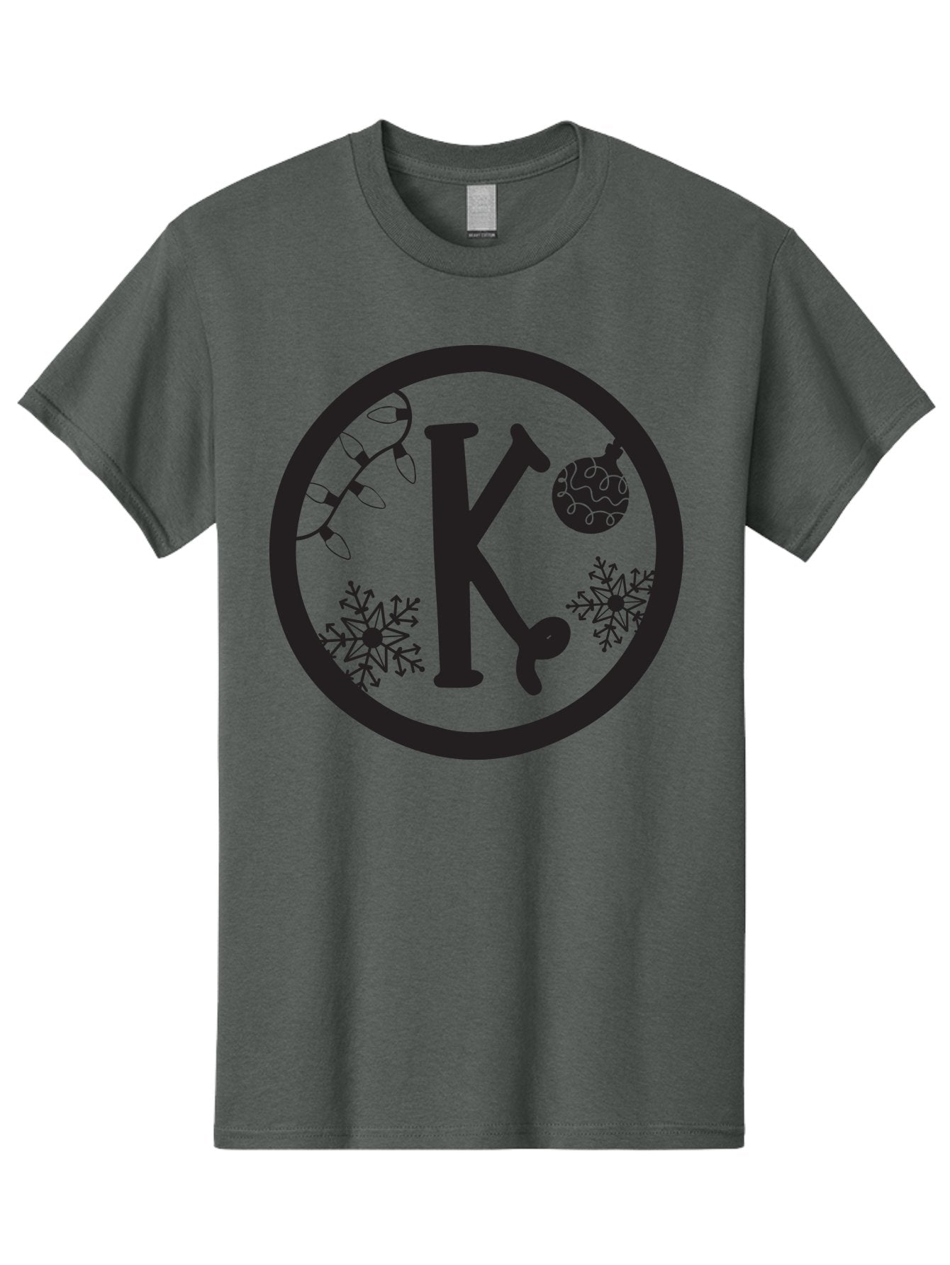 K Men'S Graphic Tee, 100% Cotton, Comfortable Casual Summer Wear, Machine Washable, Christmas Decorations, Festive Designs, Snowflakes, Ornament, K Symbol, String Lights, Holiday Graphics, Winter Wonderland Aac917 13