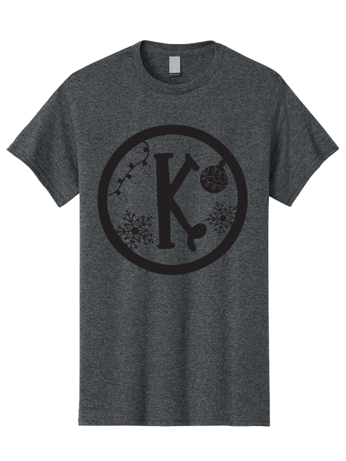 K Men'S Graphic Tee, 100% Cotton, Comfortable Casual Summer Wear, Machine Washable, Christmas Decorations, Festive Designs, Snowflakes, Ornament, K Symbol, String Lights, Holiday Graphics, Winter Wonderland Aac917 11