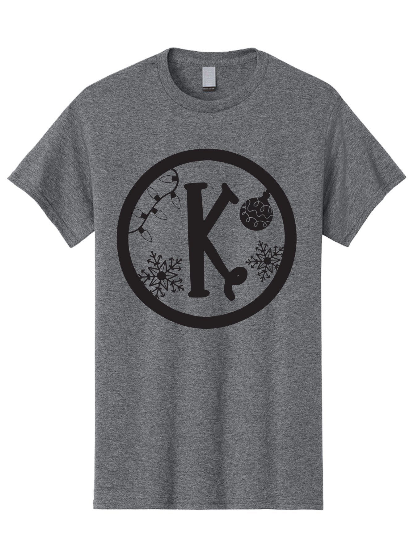 K Men'S Graphic Tee, 100% Cotton, Comfortable Casual Summer Wear, Machine Washable, Christmas Decorations, Festive Designs, Snowflakes, Ornament, K Symbol, String Lights, Holiday Graphics, Winter Wonderland Aac917 3