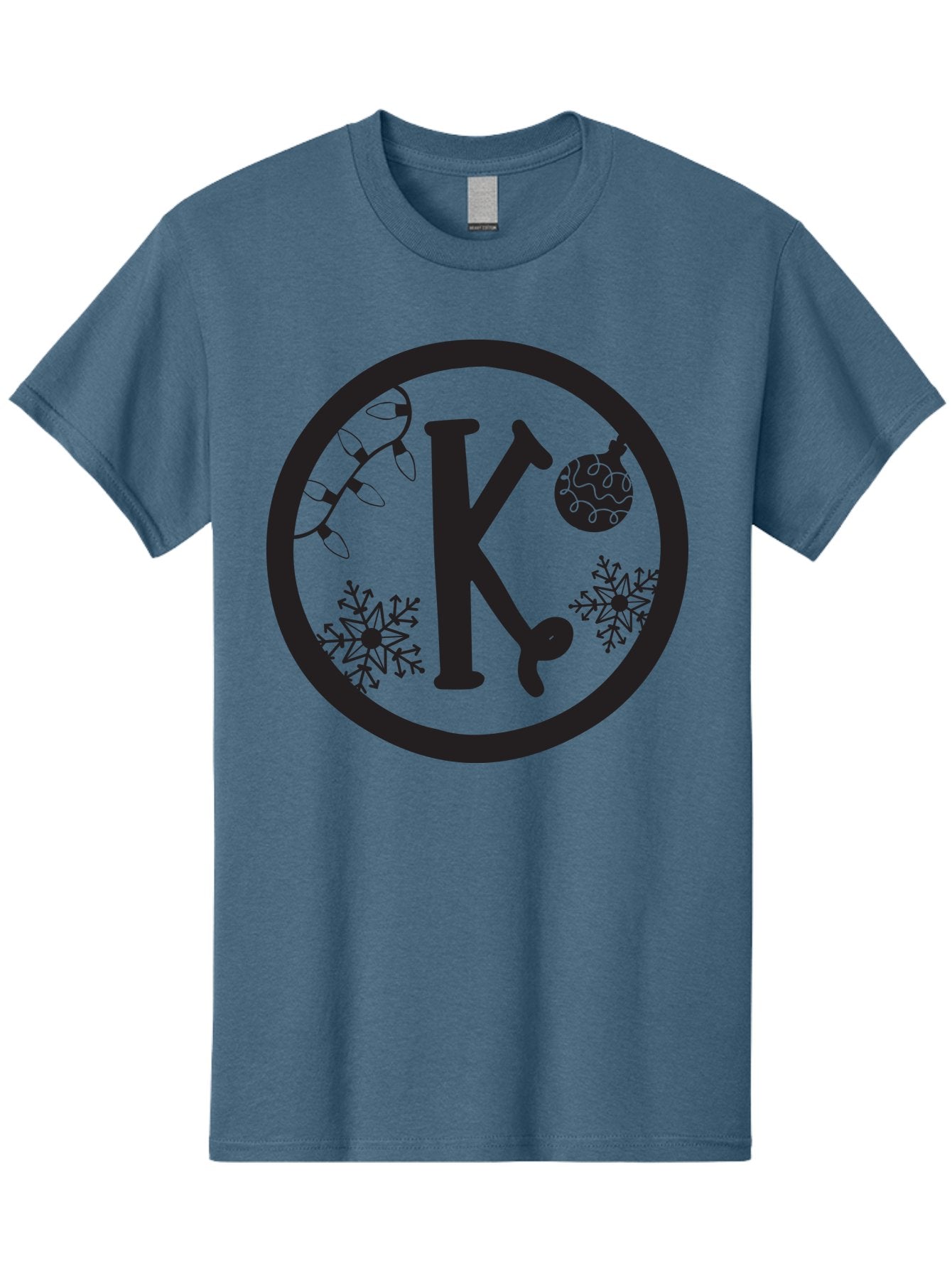 K Men'S Graphic Tee, 100% Cotton, Comfortable Casual Summer Wear, Machine Washable, Christmas Decorations, Festive Designs, Snowflakes, Ornament, K Symbol, String Lights, Holiday Graphics, Winter Wonderland Aac917 7