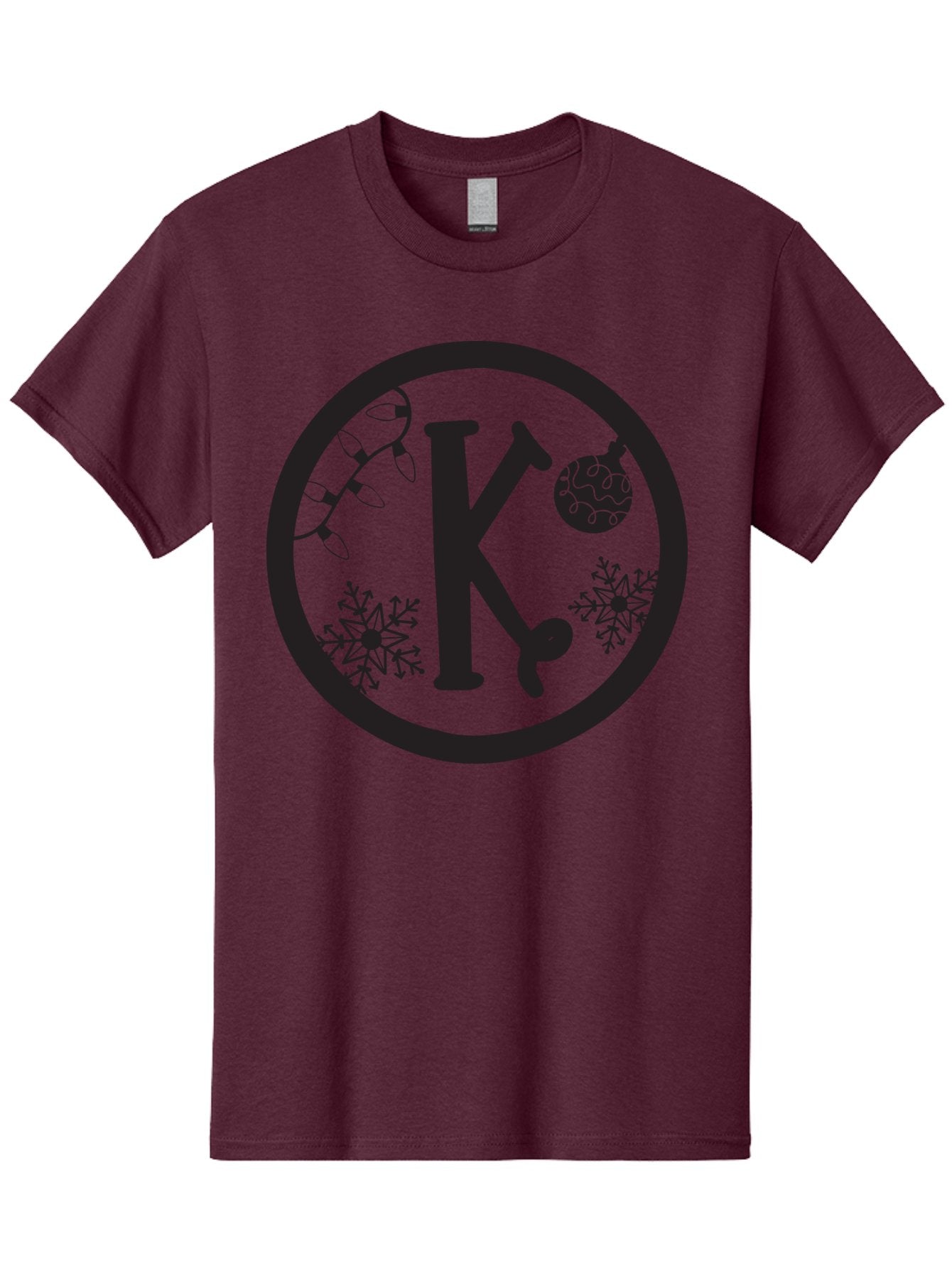 K Men'S Graphic Tee, 100% Cotton, Comfortable Casual Summer Wear, Machine Washable, Christmas Decorations, Festive Designs, Snowflakes, Ornament, K Symbol, String Lights, Holiday Graphics, Winter Wonderland Aac917 8