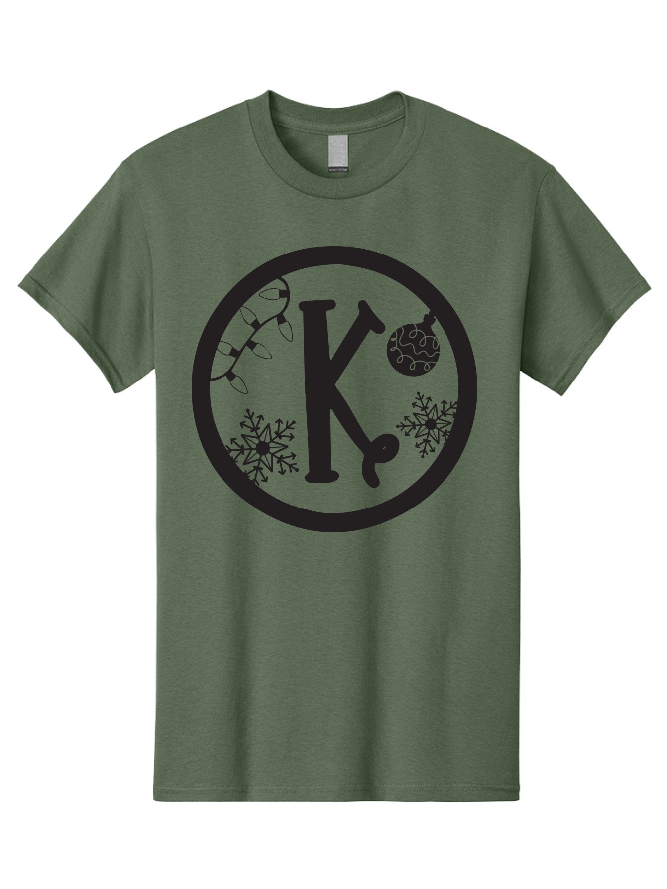 K Men'S Graphic Tee, 100% Cotton, Comfortable Casual Summer Wear, Machine Washable, Christmas Decorations, Festive Designs, Snowflakes, Ornament, K Symbol, String Lights, Holiday Graphics, Winter Wonderland Aac917 4